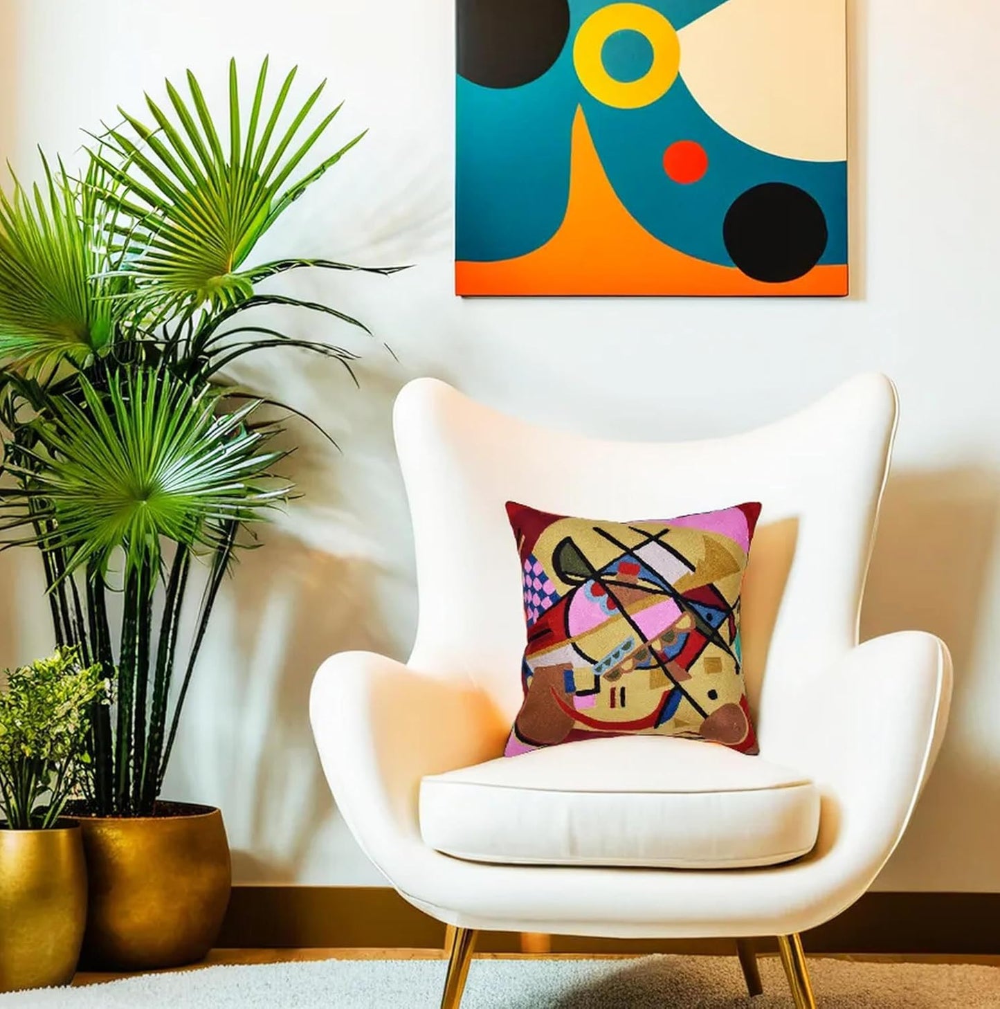 Kandinsky Modern Couch Pillow Cover - Yellow Gold | Abstract, Contemporary, Outdoor, Mid Century Chair Cushions | Handmade Wool Size 18x18