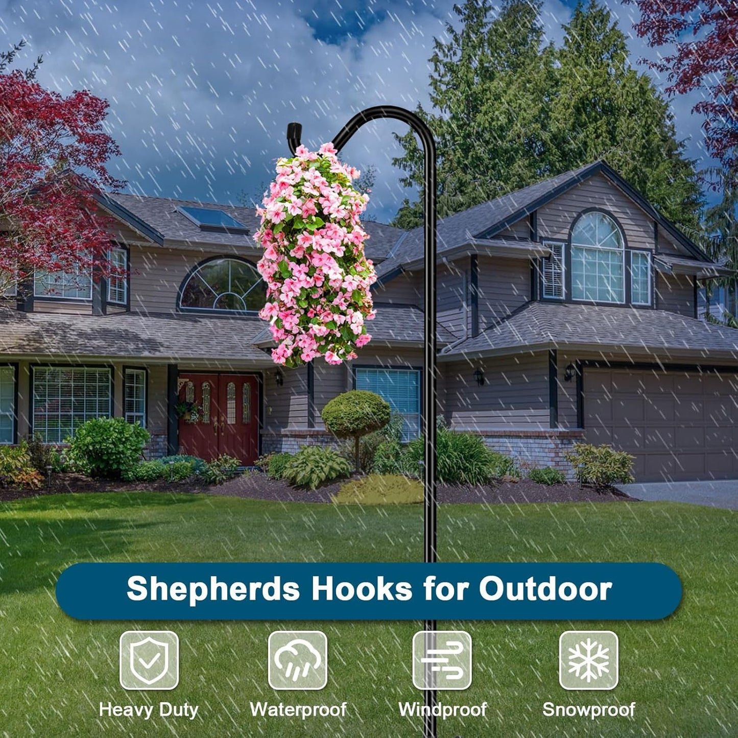 Gtongoko 2 Pack 108 Inch Tall Shepherds Hooks for Outdoor Bird Feeders, Heavy Duty Bird Feeder Pole Stand, Adjustable Hanger for Plant, Lights, Lanterns Wedding Decor with 7 Prongs Base