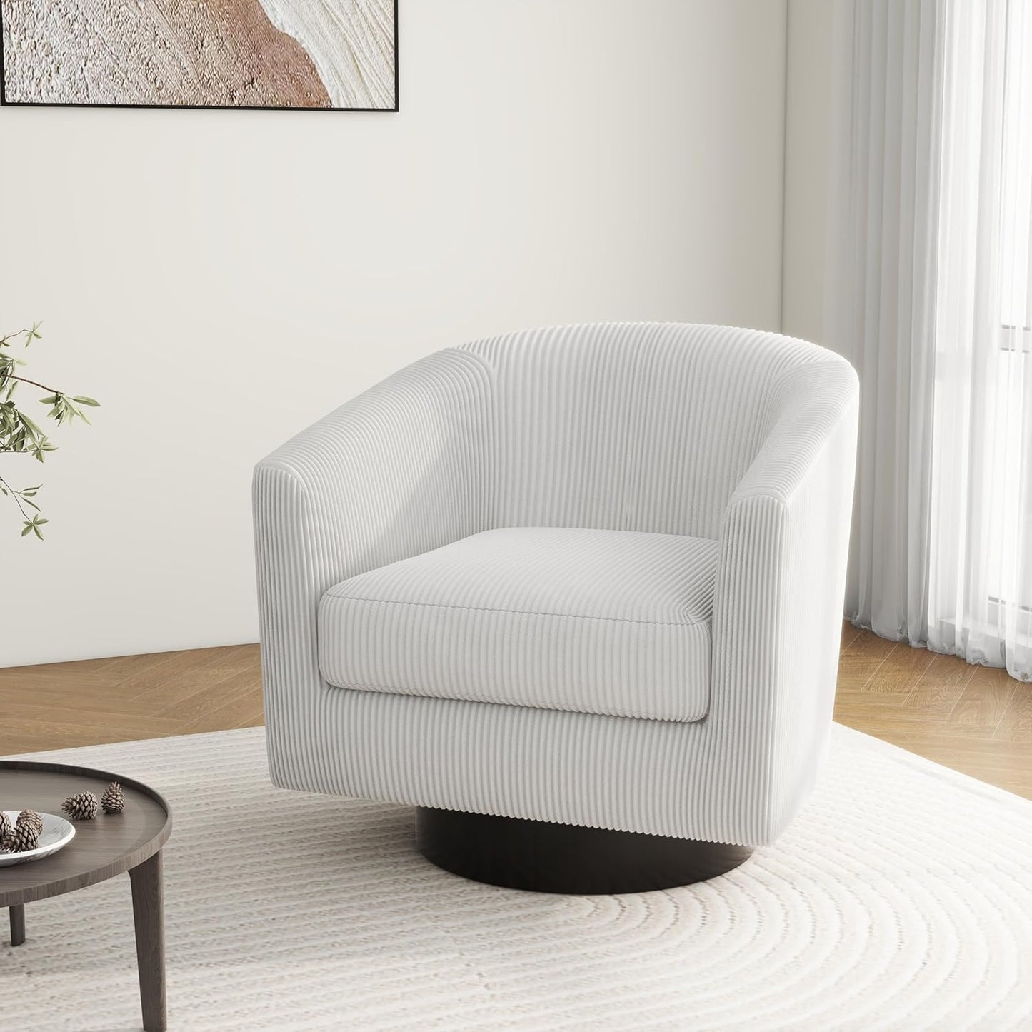 Swivel Barrel Accent Chair, Modern Round Corduroy Fabric Arm Chair for Living Room, Bedroom, Comfy Club Reading Chairs for Adults (Corduroy Beige, Set of 4)