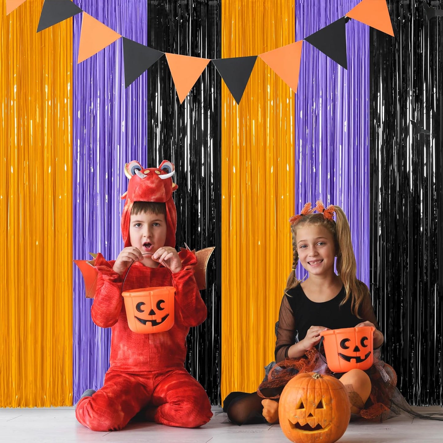 8 Pack Halloween Decorations Indoor, 3.28 FT x 7.05 FT Party Streamer, Orange Purple Black Streamer Backdrop Fringe Curtains Foil Tinsel, Halloween Party Supplies Hanging Halloween Decor