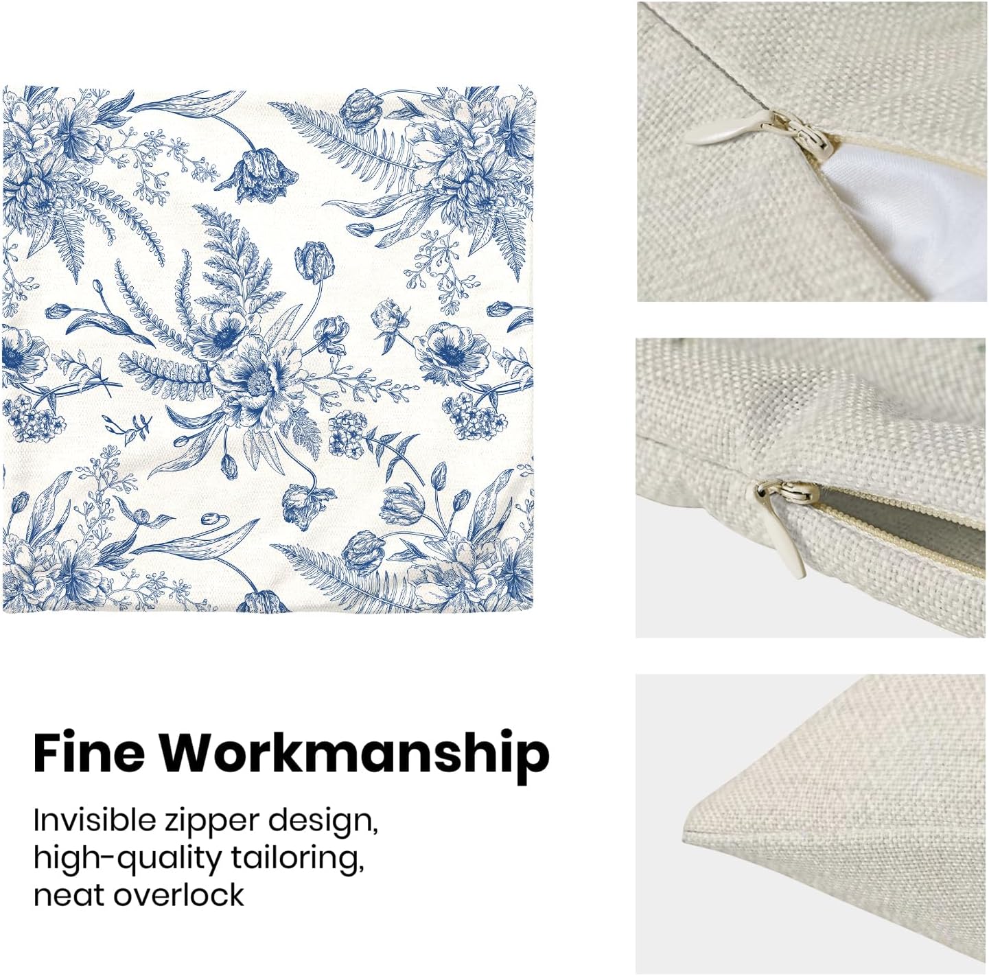 CXMEIFLY Spring Floral Leaves Pillow Covers 16 x 16 Inch Set of 2 for Chinoiserie Flowers Decor Throw Pillows Blue and White Seasonal Plant Outdoor Decorative Cushion Cases for Couch Bed Decorations