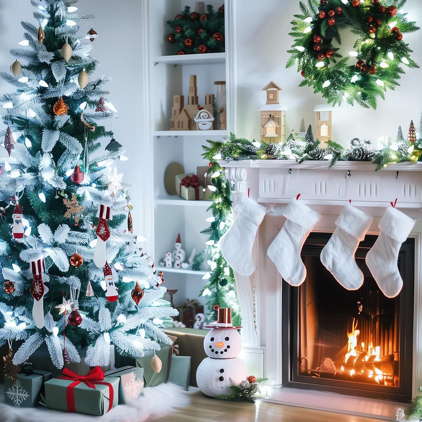 Brightown 2 Pack White C9 LED Christmas String Lights - 33ft 50 LED Waterproof Strawberry String Lights, Plug-in Extendable Green Wire Lights String for Outdoor Indoor Patio Party Decoration