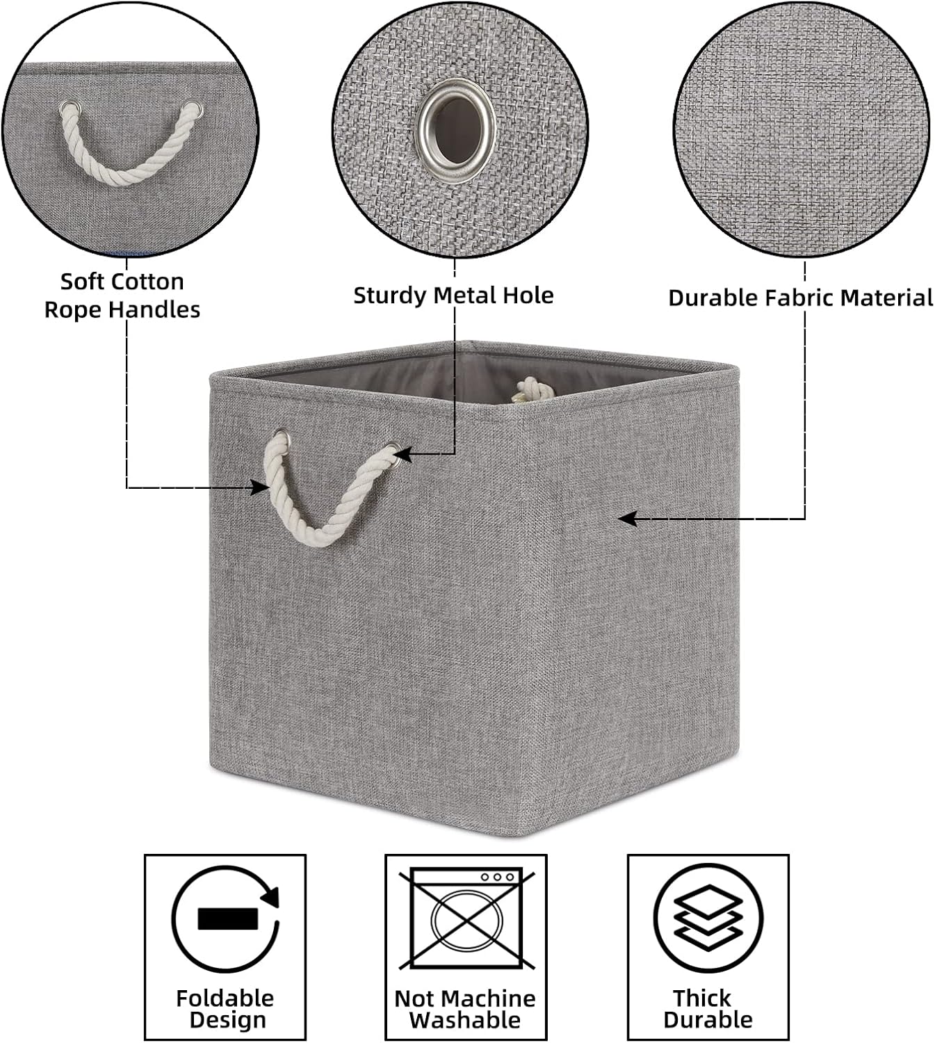 Bidtakay Grey Baskets Foldable Storage Cube Bins 13x13x13 Cube Storage Organizer Closet Set of 3 Fabric Storage Baskets for Home Office Large Baskets for Nursery Baby Toy Storage