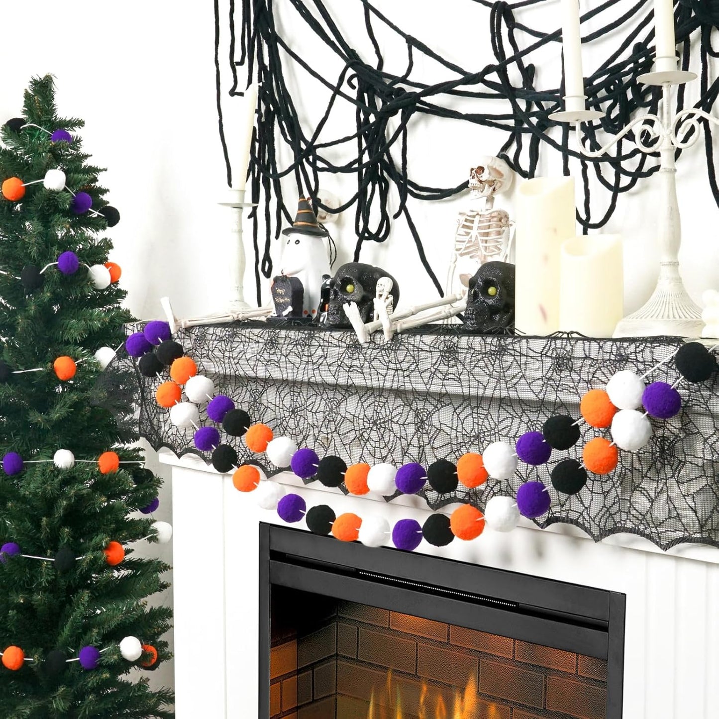 TBD Decor 2pk Halloween Decorations Pom Pom Garland,13FT Colorful Large Felt Ball Garland,Cute Hanging Halloween Party Decorations for Mantle,Indoor Birthday Party Supplies