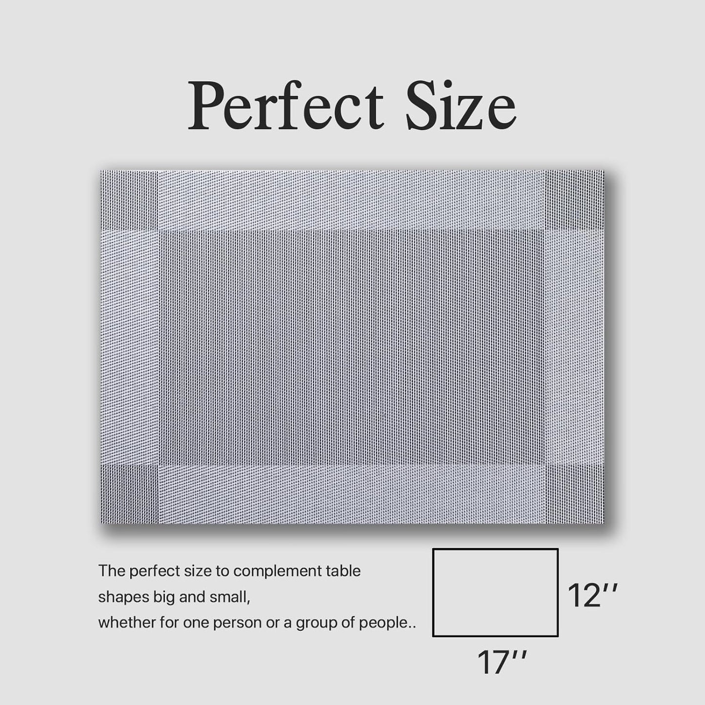 Placemats Set of 12 - Easy Clean Woven Vinyl Placemats for Dining Table, Indoor/Outdoor Place Mats, Washable PVC Table Mats (Silver Cube)