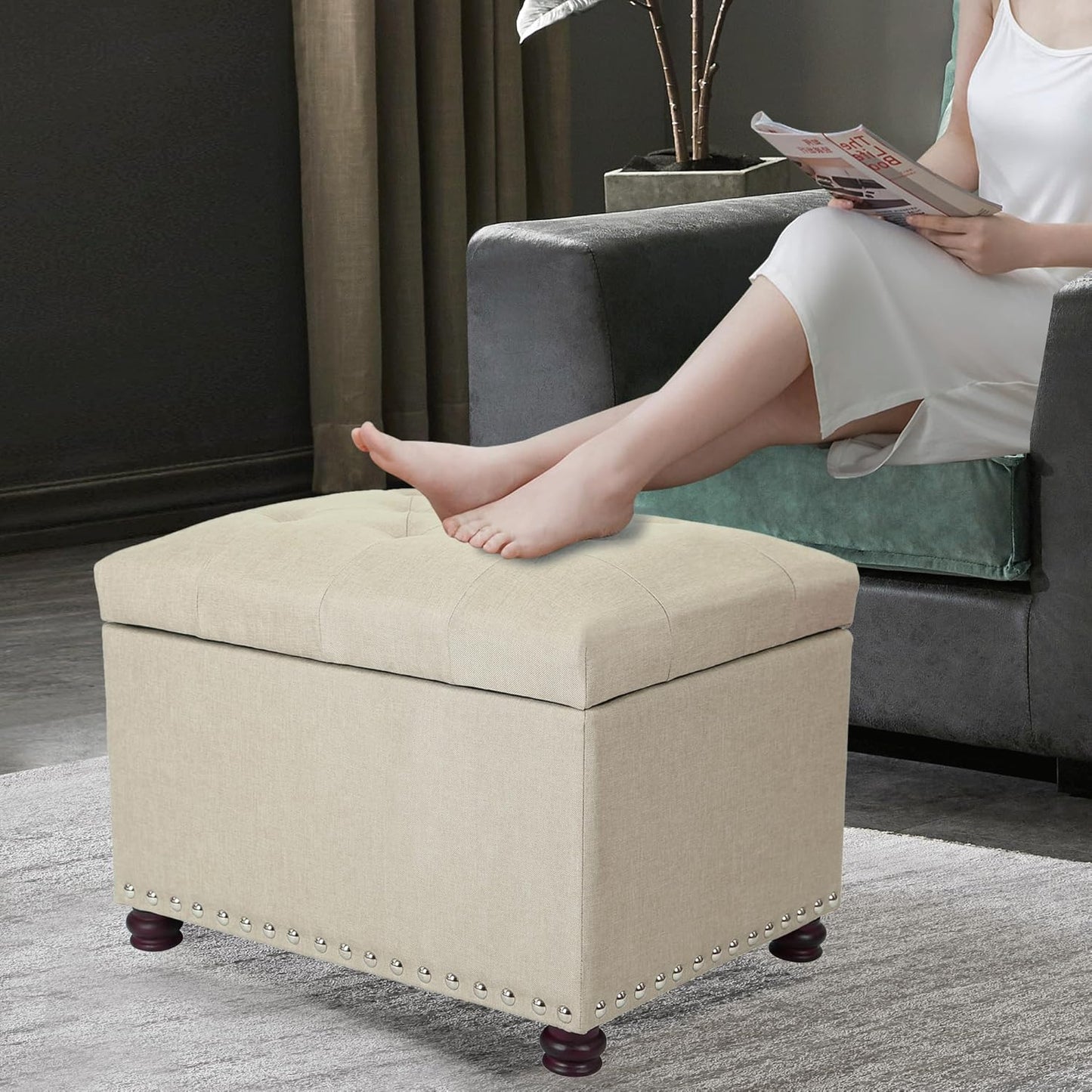 Joveco Storage Ottoman Bench Rectangular Fabric Organization Tufted Footrest for Living Room Bedroom, Upholstered Padded Footstool Coffee Table Seat with Lift Top