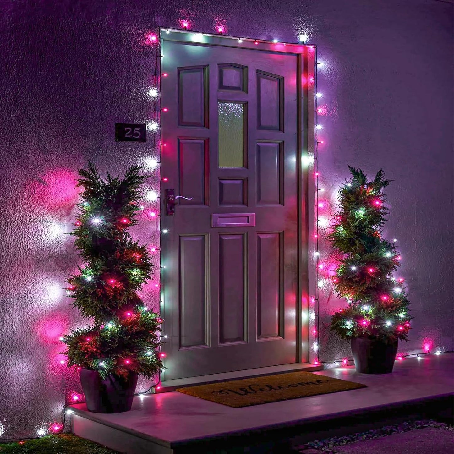 100FT 300 LED Christmas Lights, Christmas Tree Lights with 8 Modes Waterproof, Green Wire Outdoor String Lights, Plug in Xmas Decorations for Indoor House Yard Holiday, Pink White