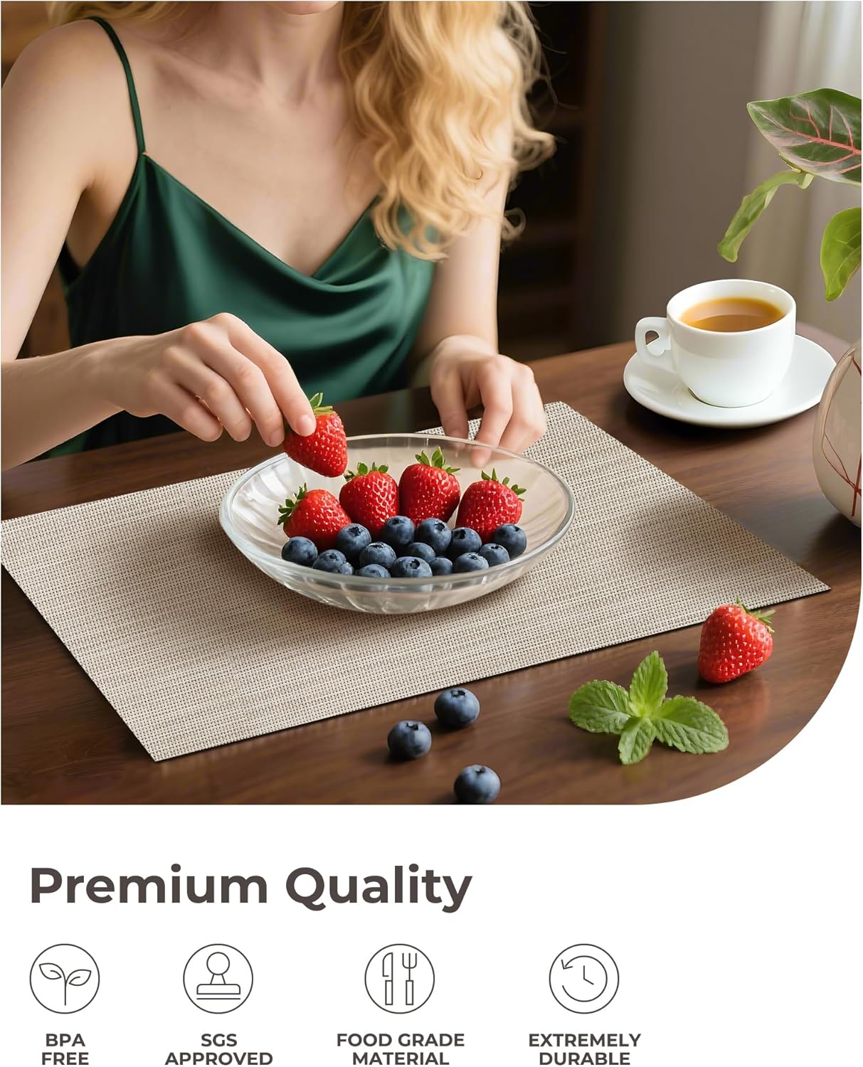 Leetaltree Beige White Placemats Set of 20 - Heat Resistant Non-Slip Place mats for Dining Table, Washable Durable PVC Vinyl Woven Table Mats(Beige White, 20)