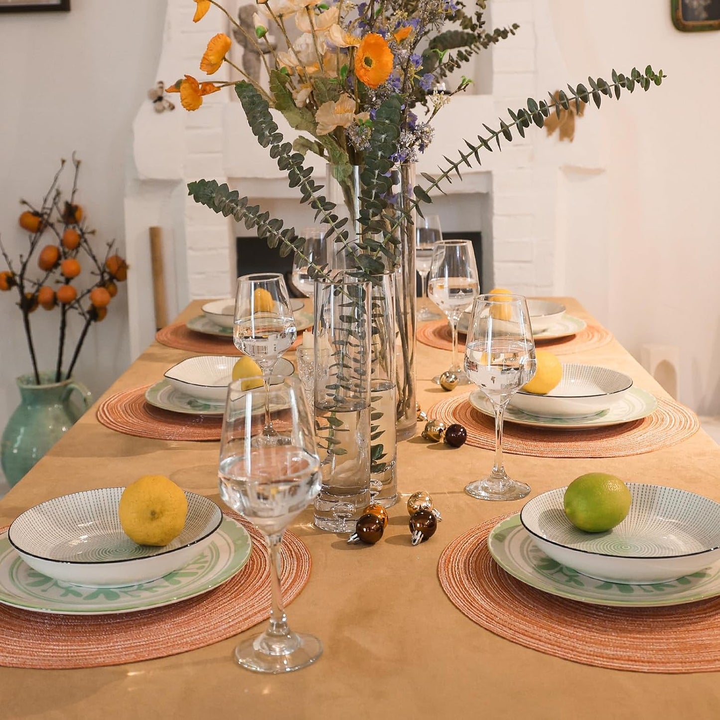 AHHFSMEI Round Braided Placemats Set of 6 Round Table Mats for Dining Tables Natural Woven Heat Resistant Place mats 15 Inch (Light Orange)