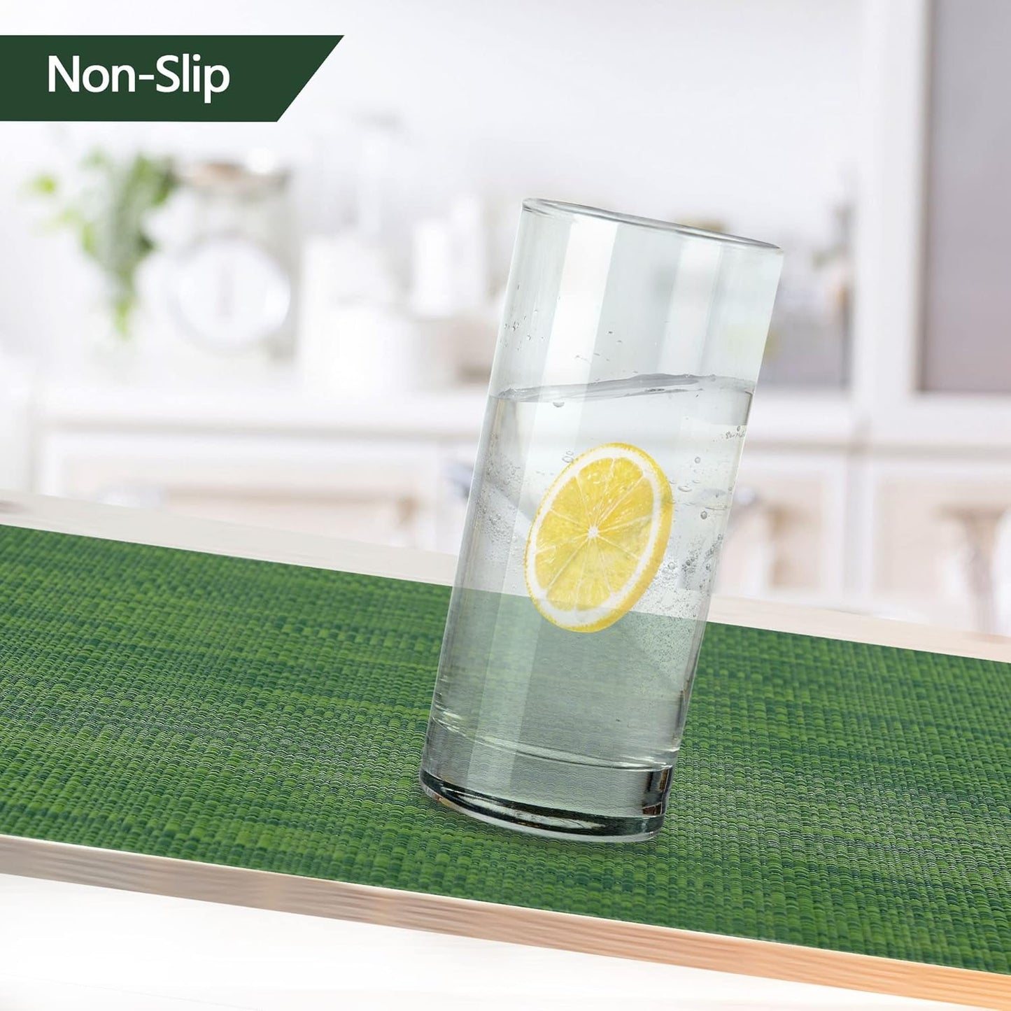 Green Placemats Set of 8 - Wipe Clean Vinyl Placemats - Washable Heat Resistant PVC Placemats for Dining Table - 17x12 Inch (Green, 8)