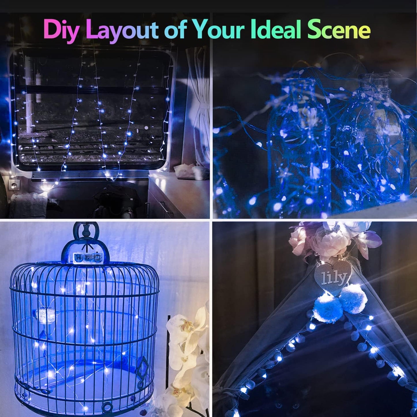 4 Pack 20FT 60LED Battery Operated Fairy Lights with Timer, Waterproof Battery String Lights Outdoor Indoor, Battery Twinkle Light for Bedroom Wedding Birthday Party Chirstmas (Blue)