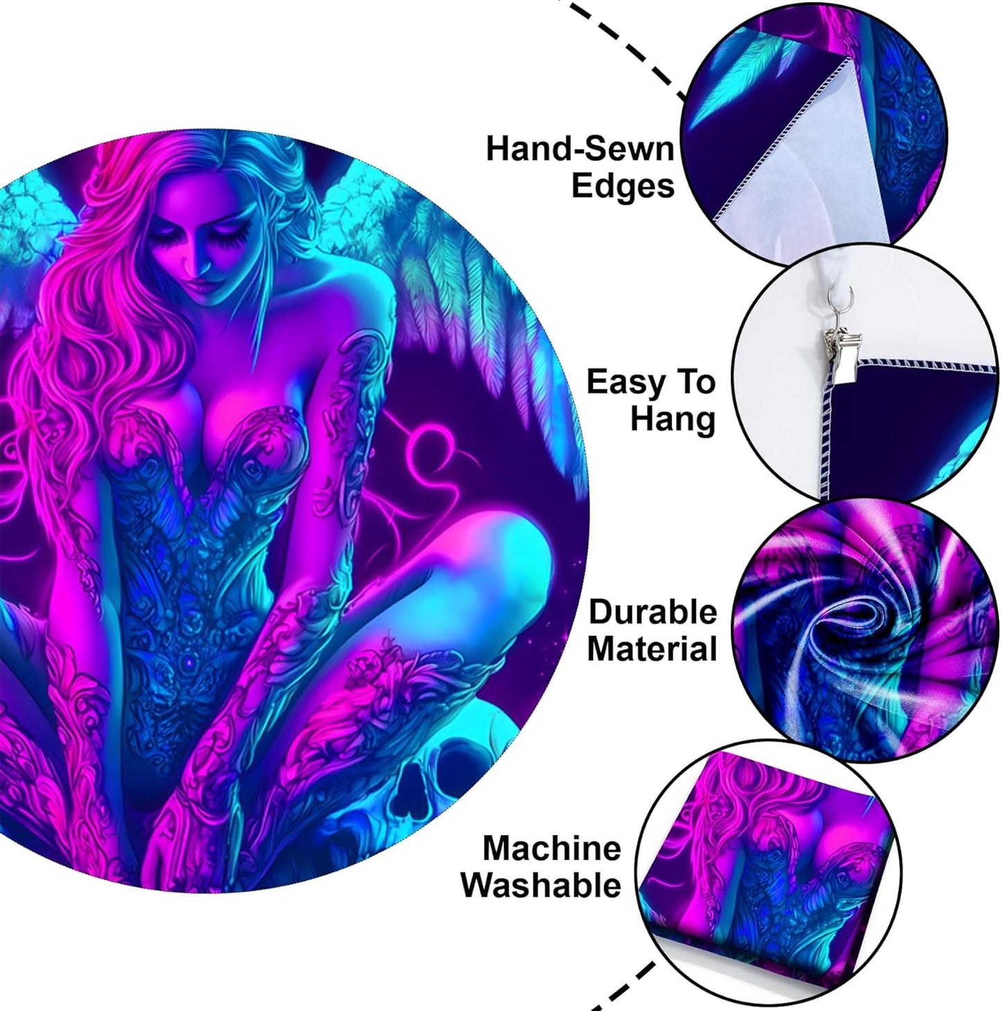 Blacklight Tapestry,WingTapestry Glow In The Dark,UV Reactive Black Light Upright Posters Wall Hanging for Bedroom Dorm Living Room Backdrop Decor (wing15, 79L" x 59W")