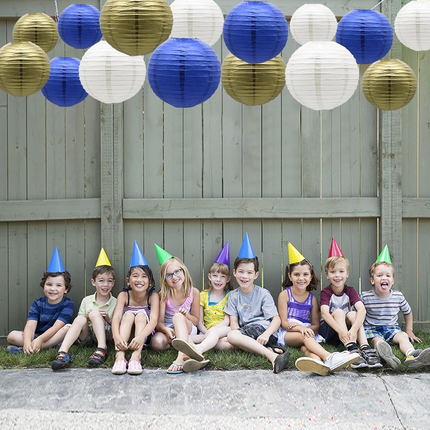 Paper Lanterns Party Decorations Navy Blue Gold - Hanging Paper Lanterns Indoor Outdoor - Wedding Graduation Retirement Bachelorette Birthday Baby Shower Party Supplies, 15pcs