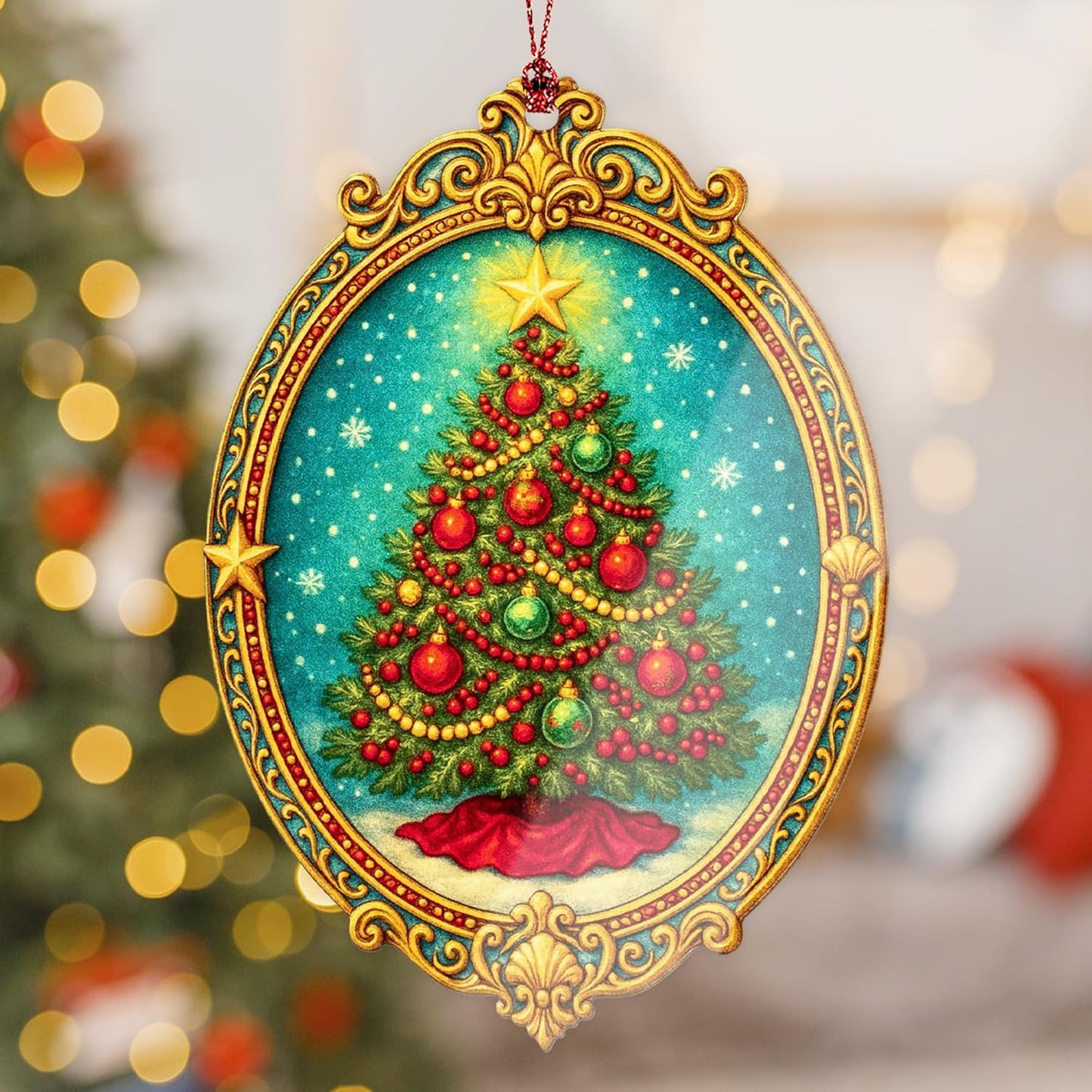 Christmas Tree Ornament – Holiday Decor | Classic Ornament + Family Keepsake – Christmas Ornament 2025 – Suncatcher Effect Stained Glass Window Hanging – Car Hanging Decoration