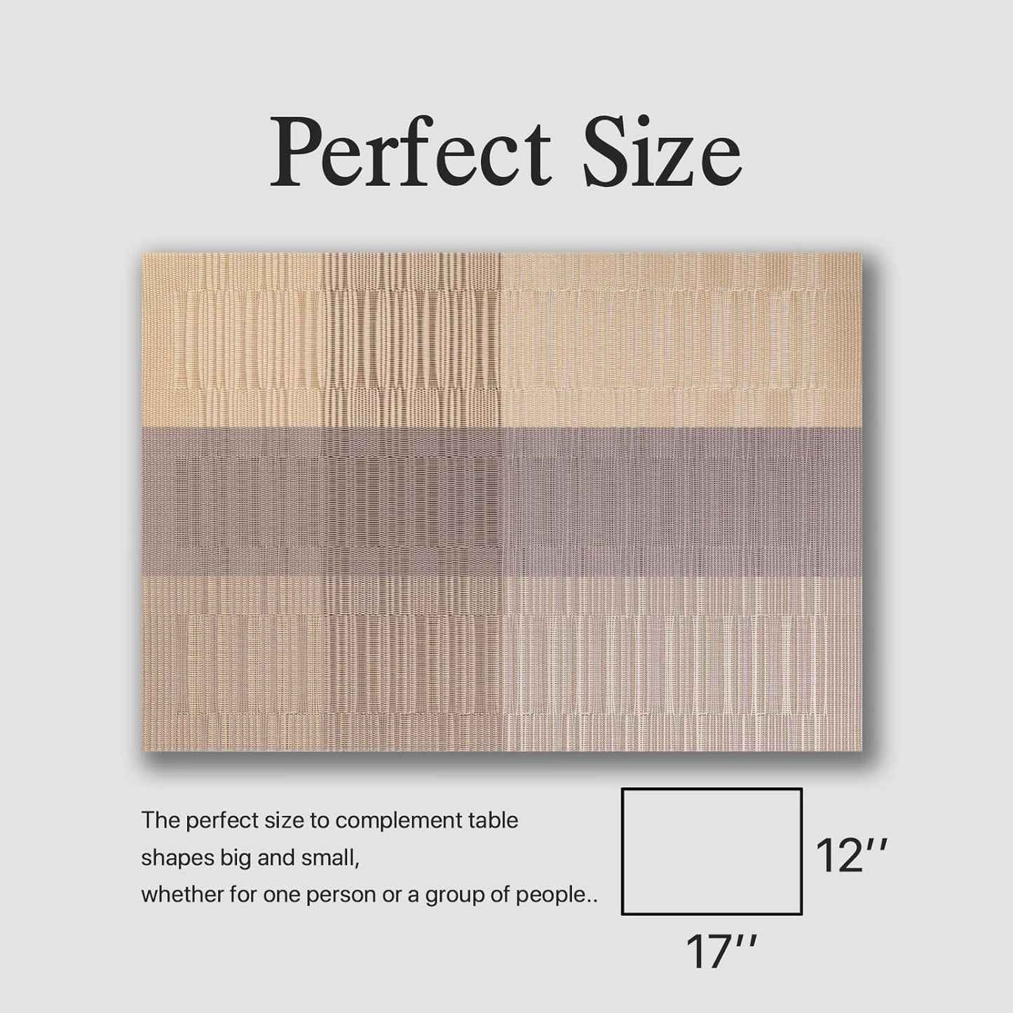 Placemats Set of 12 - Easy Clean Woven Vinyl Placemats for Dining Table, Indoor/Outdoor Place Mats, Washable PVC Table Mats (Gold Dune)