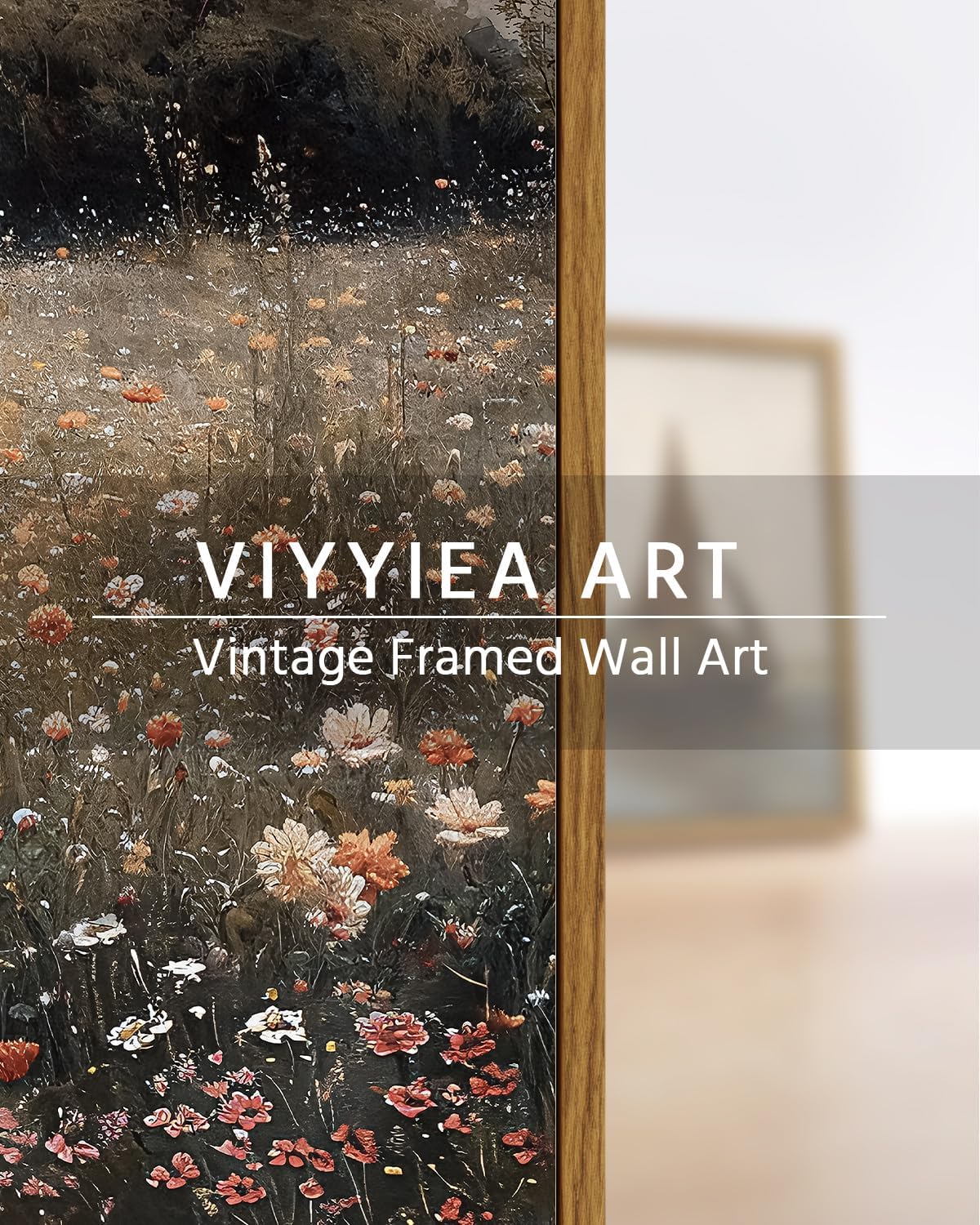 VIYYIEA Framed Canvas Wall Art Home Decor Vintage Landscape Nature Country Wildflower Paintings Farmhouse Pictures Floral Artwork Rustic Flower Prints Cottagecore Living Room Bedroom Bathroom 16x24in