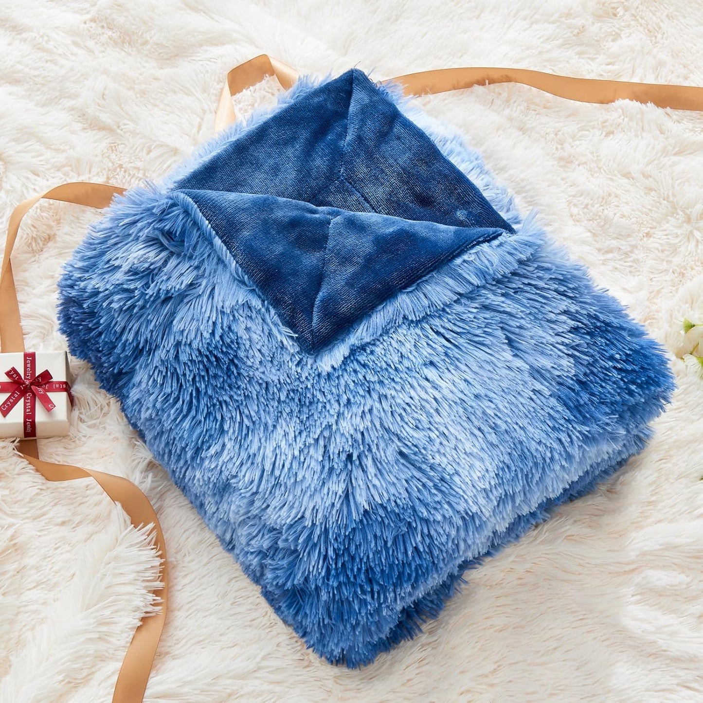 GONAAP Fuzzy Faux Fur Throw Blanket Twin Size Indigo Super Soft Cozy Plush Fuzzy Shaggy Blanket for Couch Sofa Bed (Indigo, Twin(60"x80"))