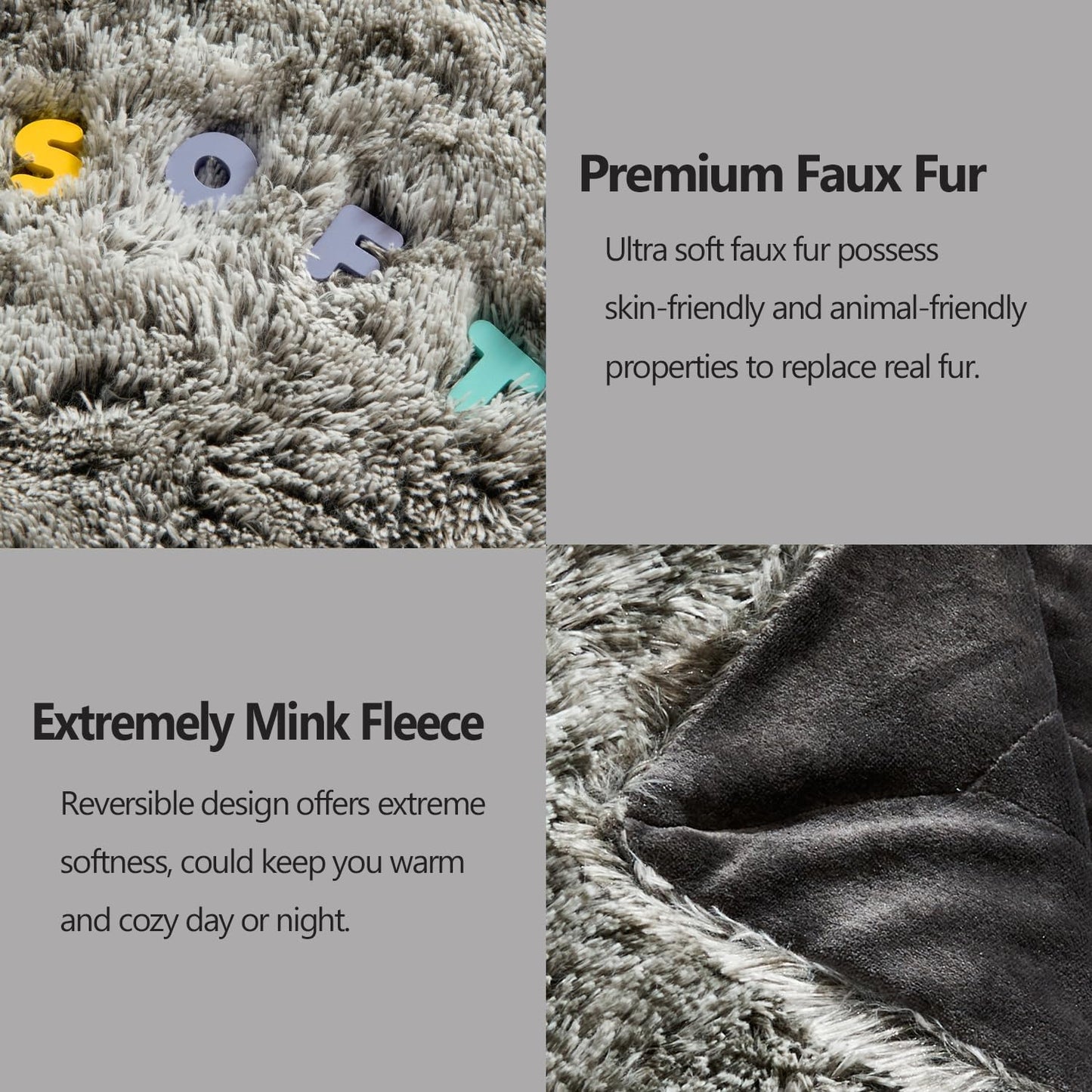 GONAAP Fuzzy Faux Fur Throw Blanket Queen Size Frosty Black Super Soft Cozy Plush Fuzzy Shaggy Blanket for Couch Sofa Bed (Frosty Black, Queen(90"x90"))