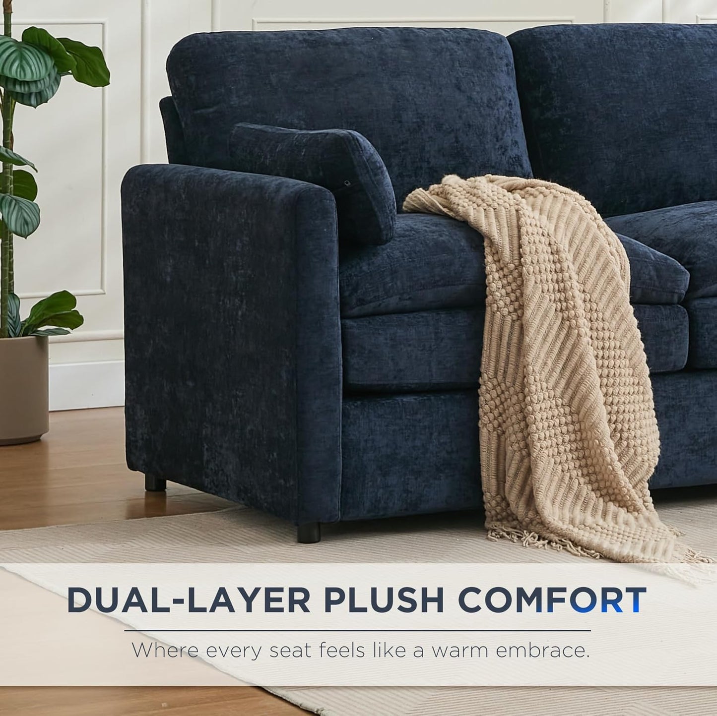 Tbfit Modern Couch Sofa, 89" Cloud Couch w/Pillows, Pocketed Spring Seat, Comfy 3-Seater Plush Foam Cushions, Chenille Fabric Removable Covers, Soft Upholstered Living Room Furniture Home Apartment