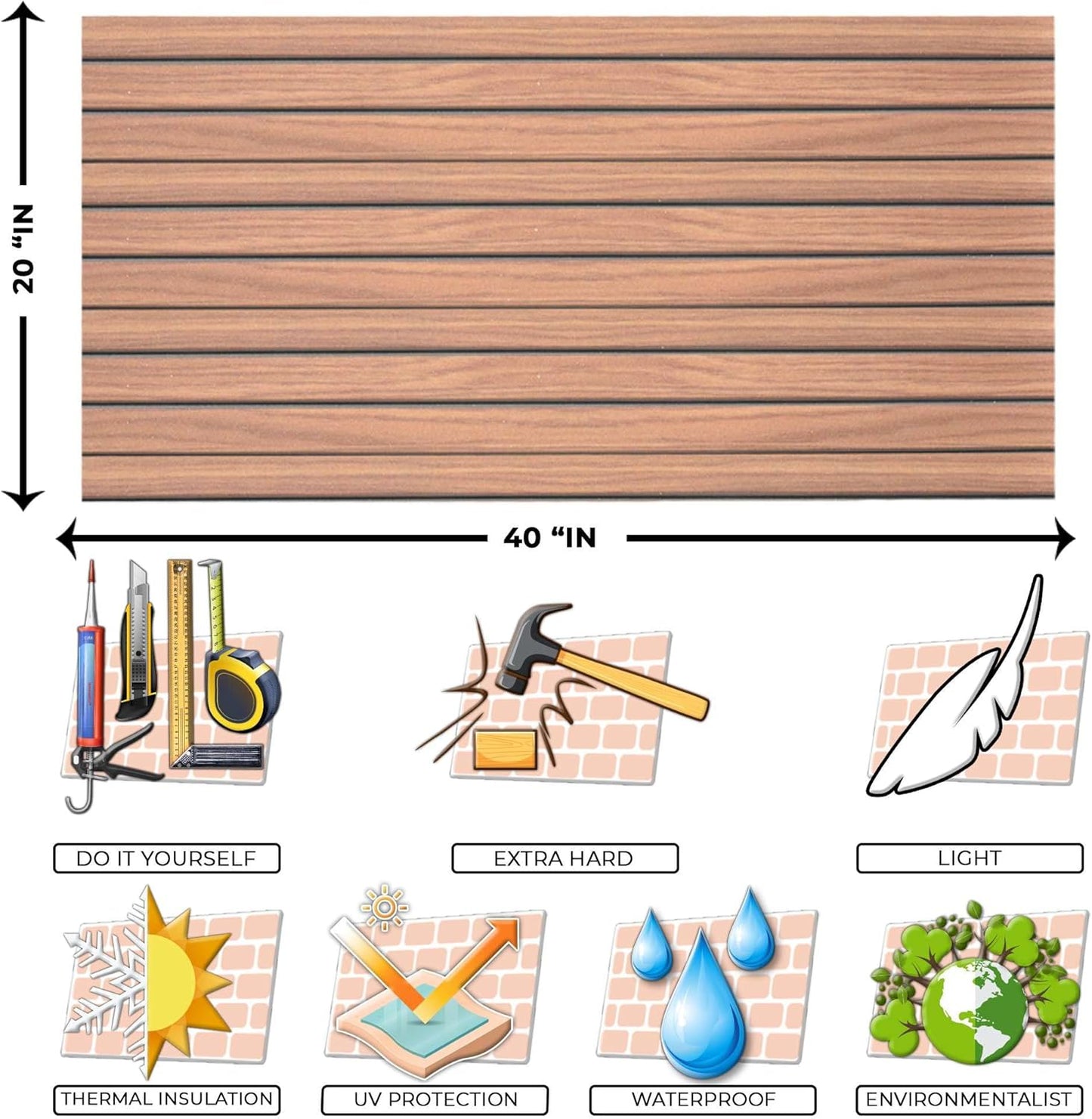 IZODEKOR 3D Wood Effect Wall Panels - Faux Wood Paneling for Living Room, Kitchen, Bathroom and More | Natural Wood Look | Easy Application | Land of Journey (10" x 10")