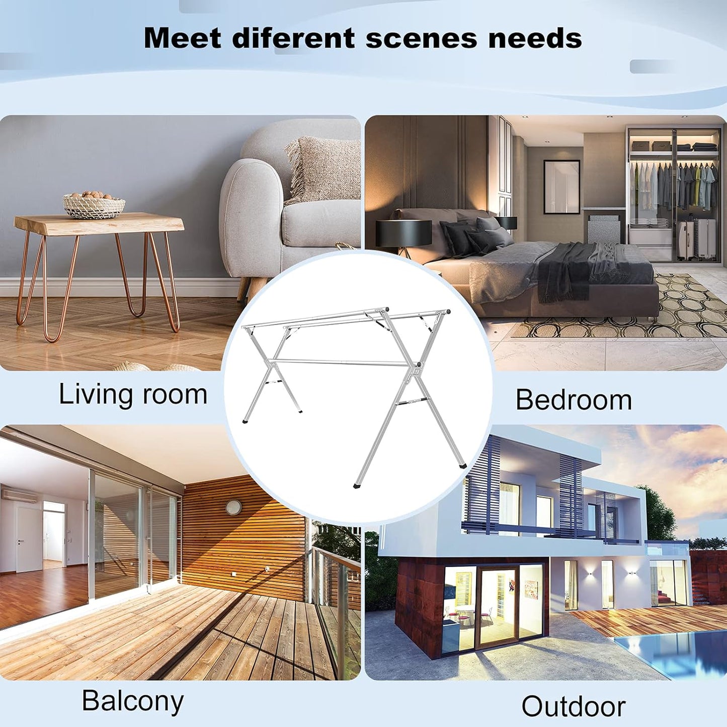 Sillars Clothes Drying Rack, 63 inches Laundry Drying Rack Clothing Foldable & Collapsible Stainless Steel Heavy Duty Clothing Drying Rack with Windproof Hooks for Indoor Outdoor