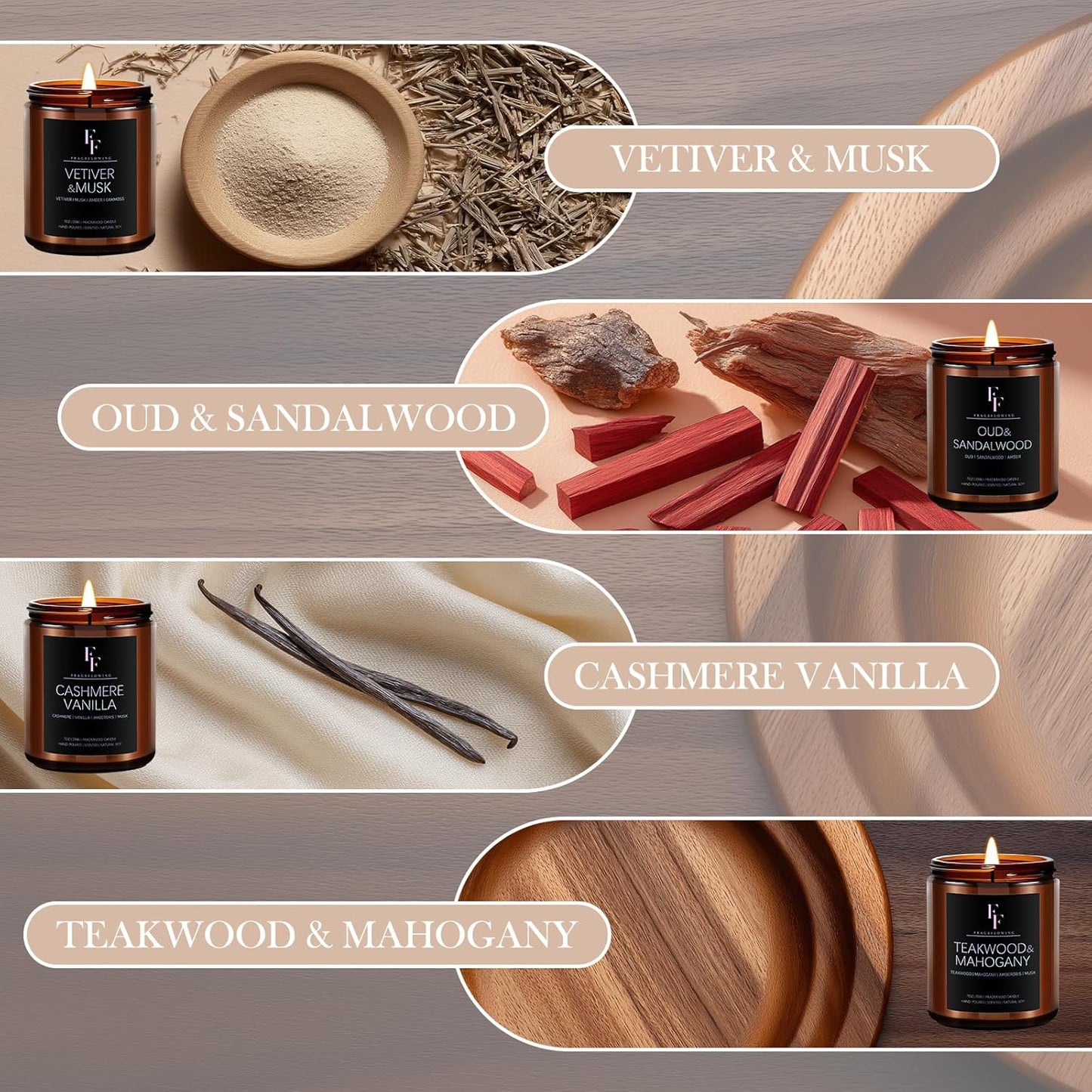 Scented Candles Set, Soy Wax Candles 8 Pack 56 Oz Aromatherapy Candles Gift Set for Women Men (Vanilla/Sandalwood/Amber/Mahogany/Vetiver/Bergamot/Caramel/Whiskey)