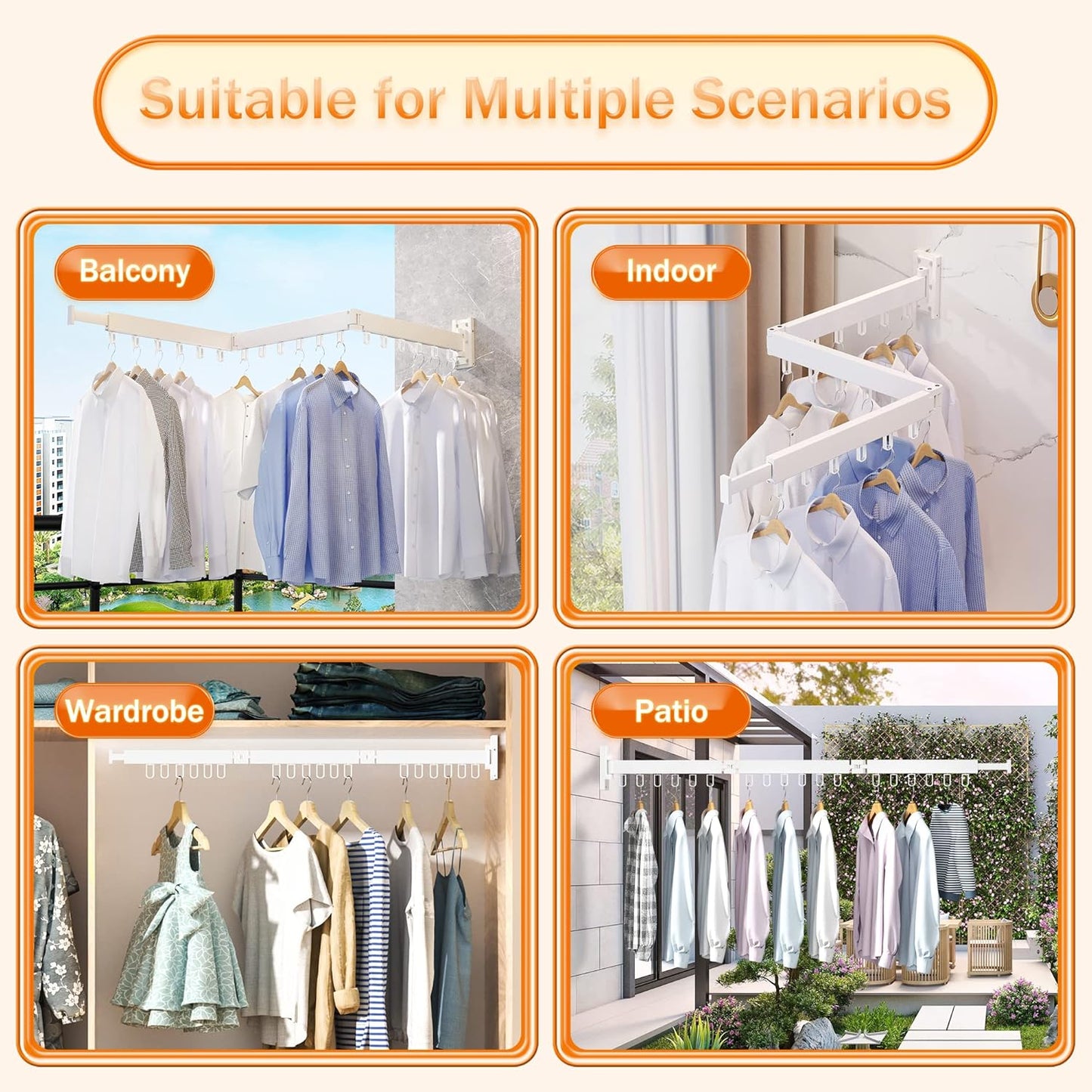 Clothes Drying Rack Wall Mounted,Drying Rack Clothing,Clothes Hanging Rack,Retractable,Collapsible(Tri-Fold), White Color(Ring)