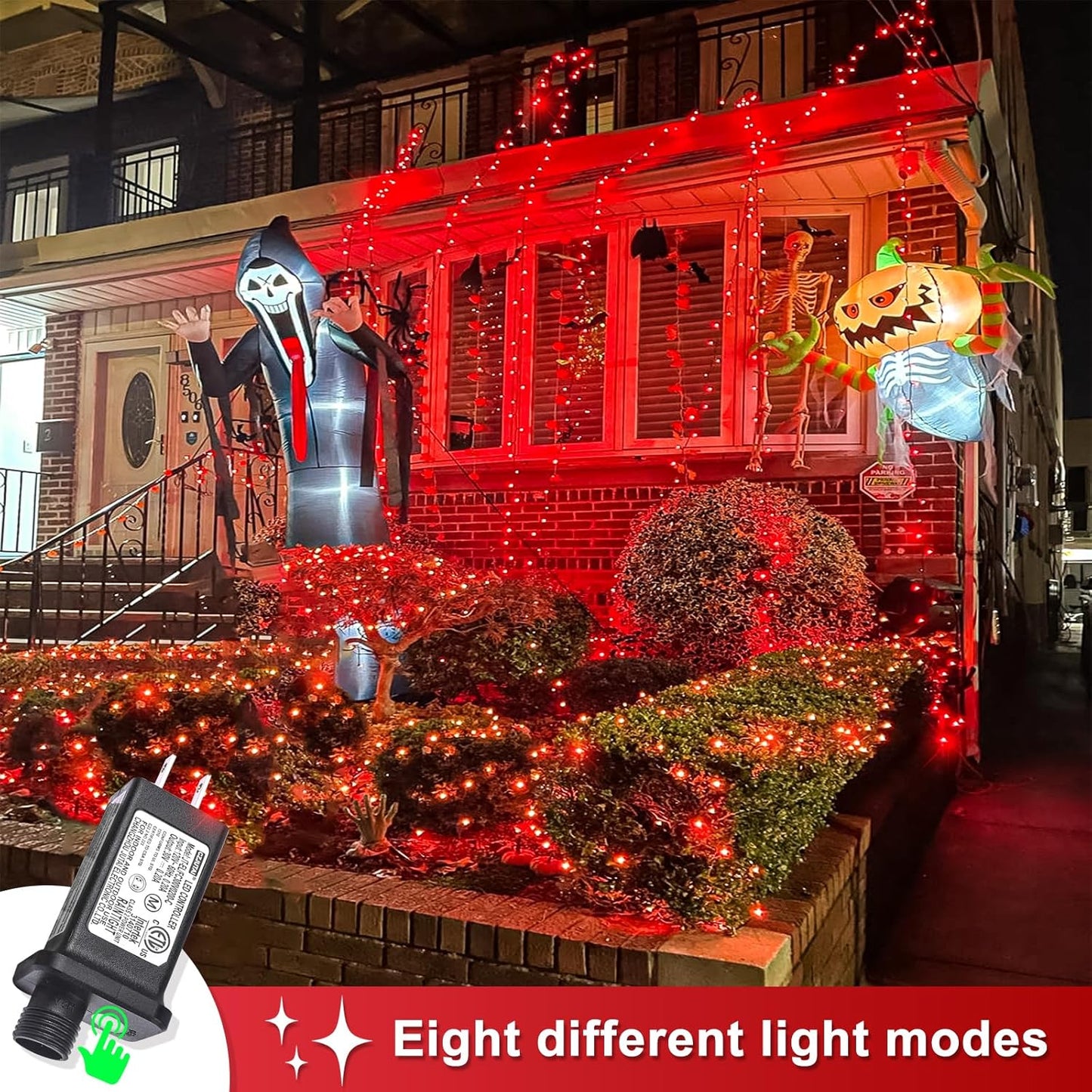 400 LED Red String Lights Outdoor, 132ft Red Christmas Lights 8 Modes Clear Wire, Plug in Waterproof Fairy String Lights for Bedroom Christmas Decorations