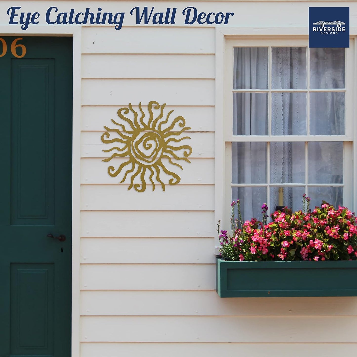 Riverside Designs Wacky Sun Metal Wall Art Indoor/Outdoor Decor - 12" Gold Rust Proof Wall Sculpture - Made in USA - Ideal for Bedroom, Garden, Home, Patio and Farmhouse