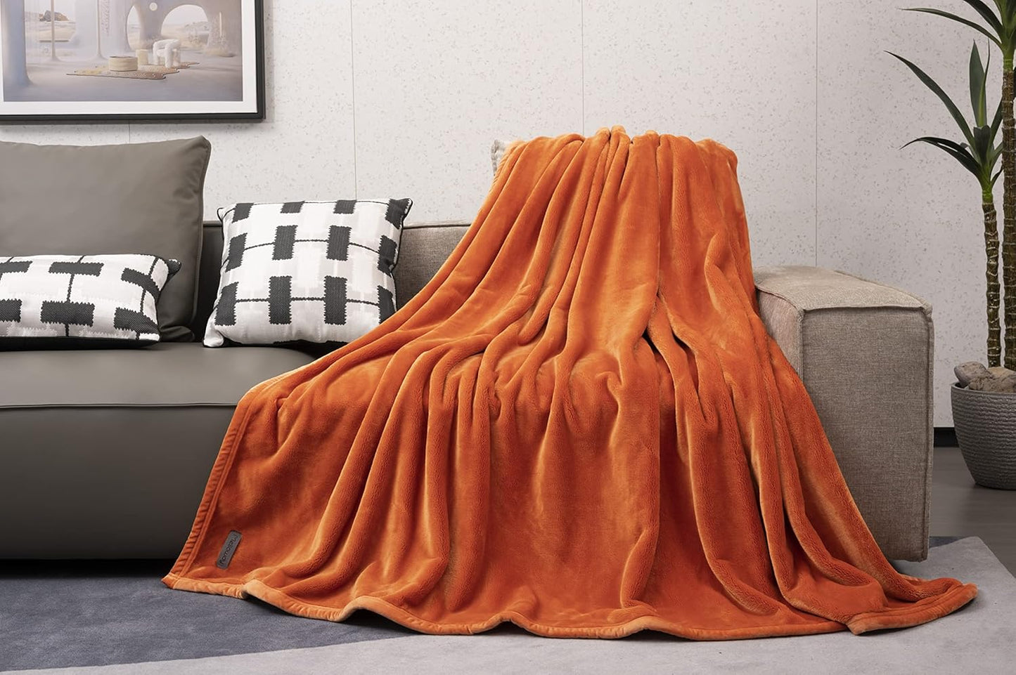Mellowdy Extra Thick Hearty Plush Flannel Blanket (Burnt Orange, 60x80) - 500GSM Twin Size Warm Blanket for Winter, Fall | Soft, Fluffy, Cuddly, Perfect for Bed, Oversized Throw for Couch, Sofa
