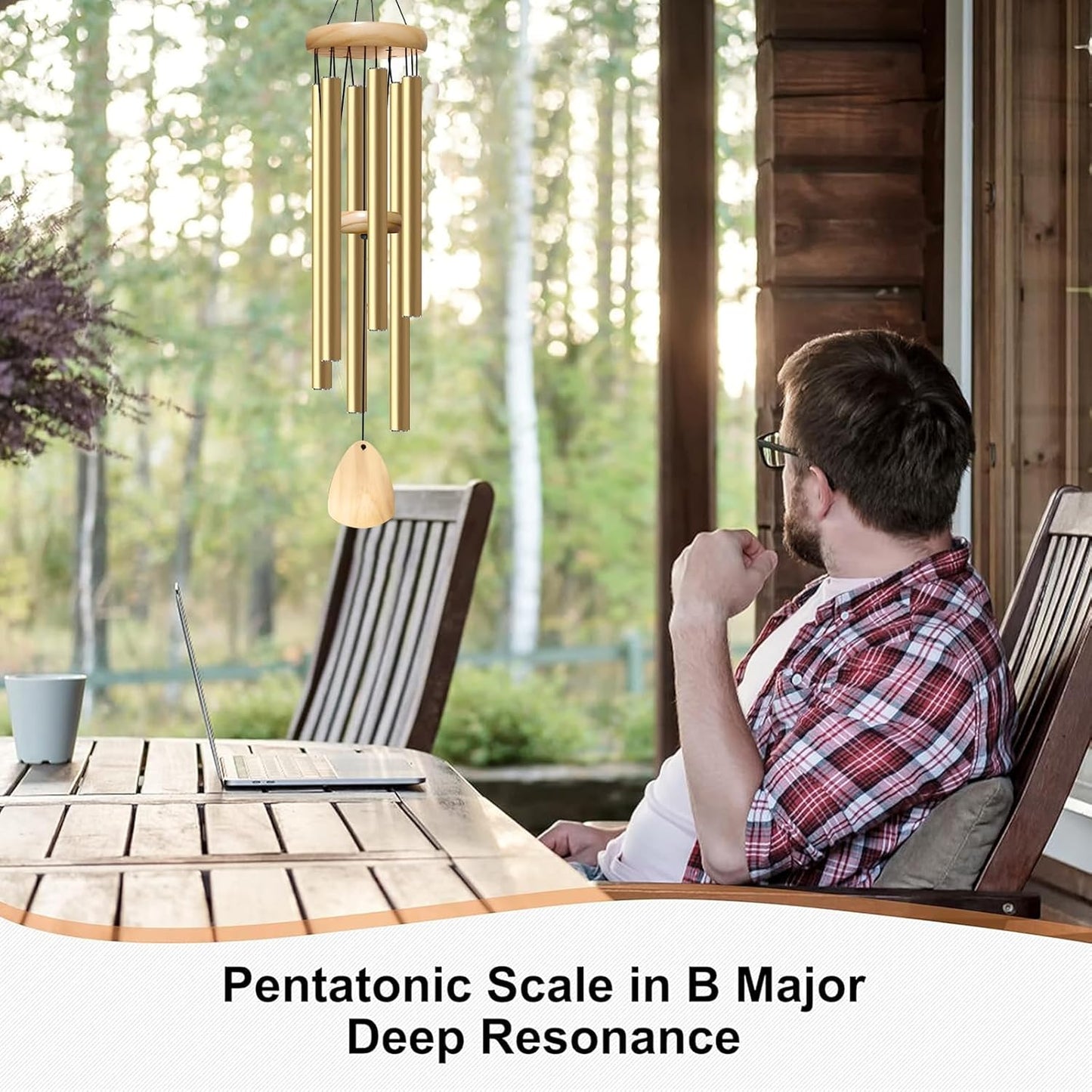 Large Aluminium Wind Chimes 37 Inches to Create a Zen Atmosphere Suitable for Outdoor, Garden, Patio Decoration. Classic Wind Chimes with Wind Catcher as a Gift for Unisex(Light Golden)