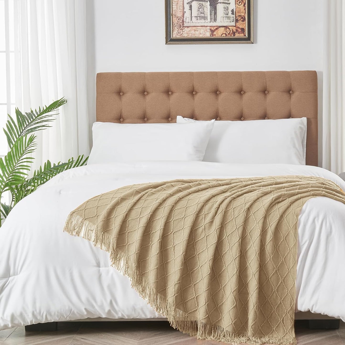 inhand Knitted Throw Blanket for Couch and Bed, Soft Living Room Home Decor Knitted Blanket with Tassel, Outdoor Lightweight Breathable Summer Blanket, Farmhouse Warm Woven Decorative, 50"x60"