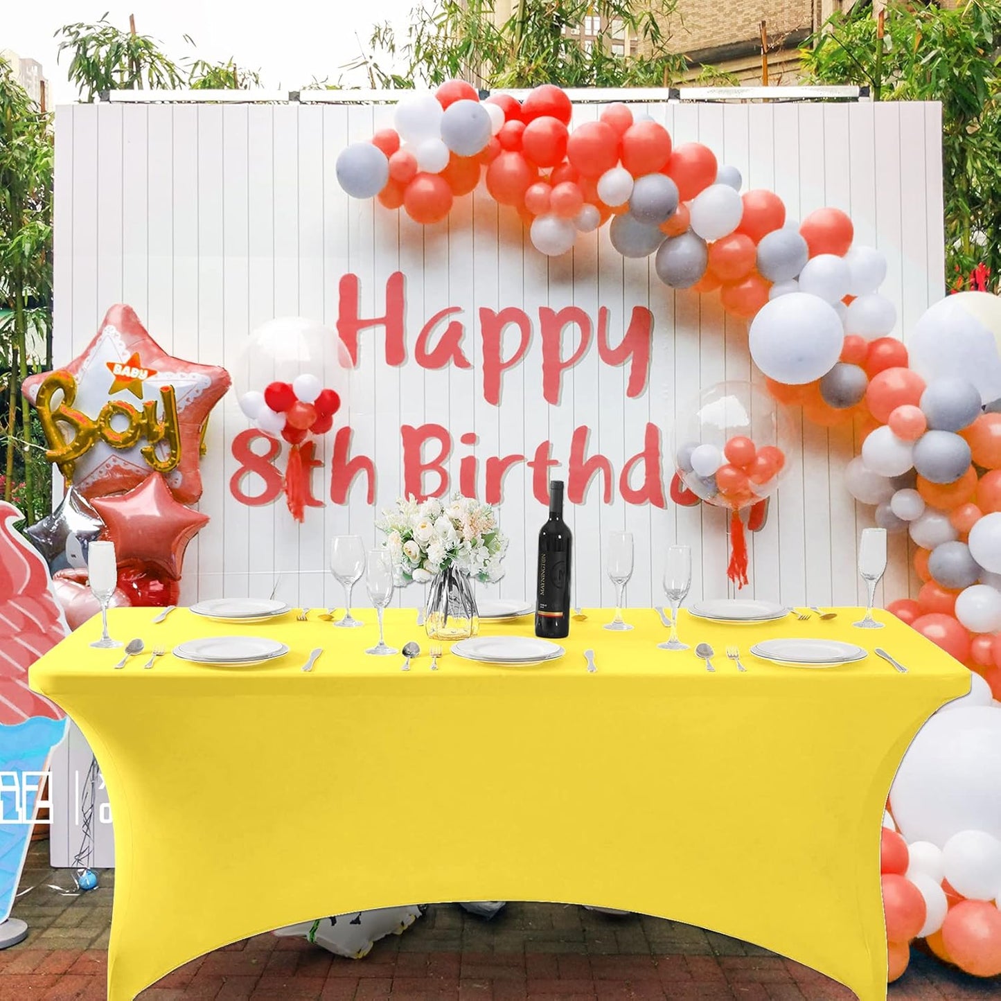 SuperO Waterproof Spandex Table Cover for 4FT Table Universal Fitted Stretch Tablecloth for Party, Banquet, Wedding and Events-Yellow