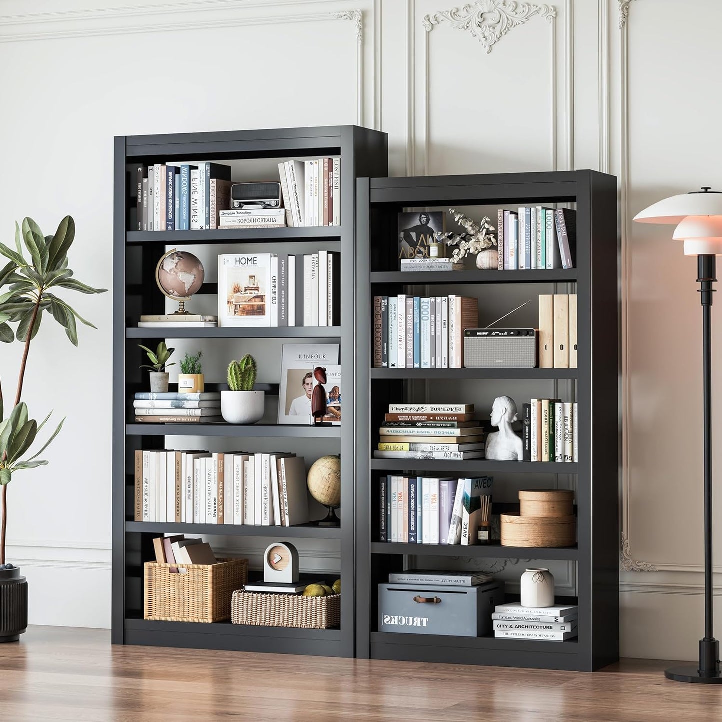 Bookshelf, 5 Tier Metal Bookshelf, 69" H Tall Bookcase with Adjustable Shelves, Large Industrial Bookshelves for Living Rooms, Home Offices, Library, 10 Minutes Assemble