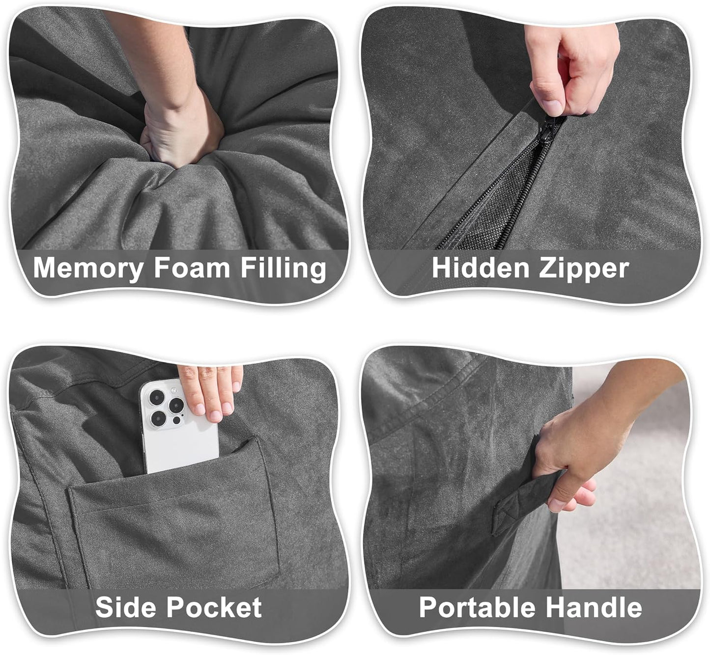 Hobestluk 5FT Bean Bag Chair Giant Bean Bag Chairs for Adults Large Bean Chairs with Removable Cover, Beanbag Chair with Filler, Adult Bean Bag Chairs for Living Room, Bedroom