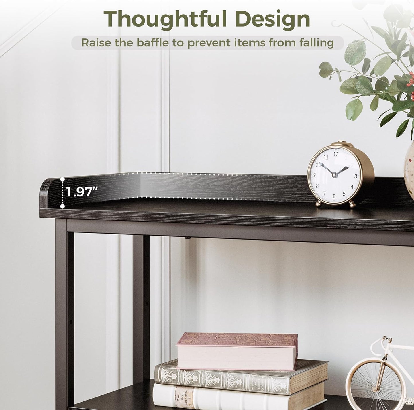 IRONCK Console Table, Sofa Table with Power Outlet, Farmhouse Hallway Table for Entryway, Living Room, Height Adjustable, Easy Assembly, Vintage Black, 43"