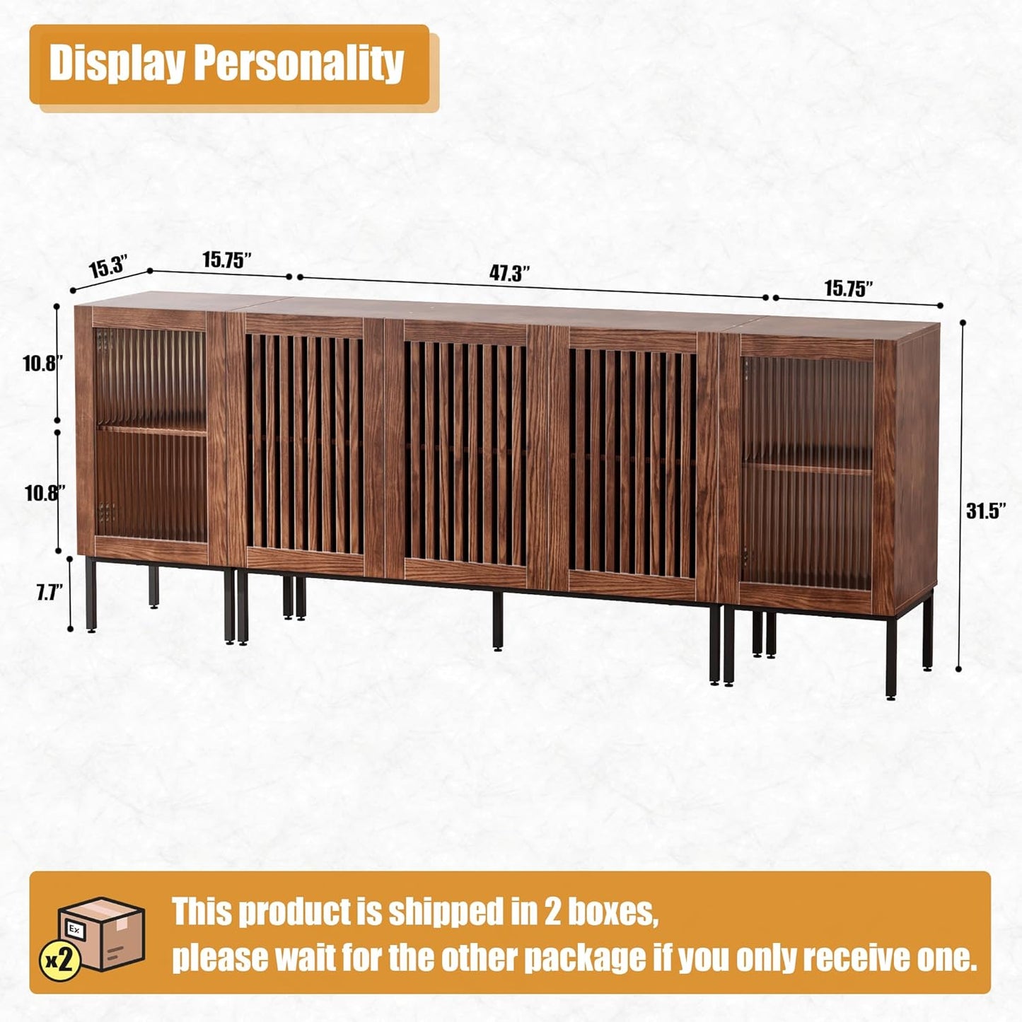 Farmhouse TV Stand for TVs up to 85 Inch, Entertainment Center TV Console with Storage Cabinets and Glass Doors,Media Console for Living Room, Brown