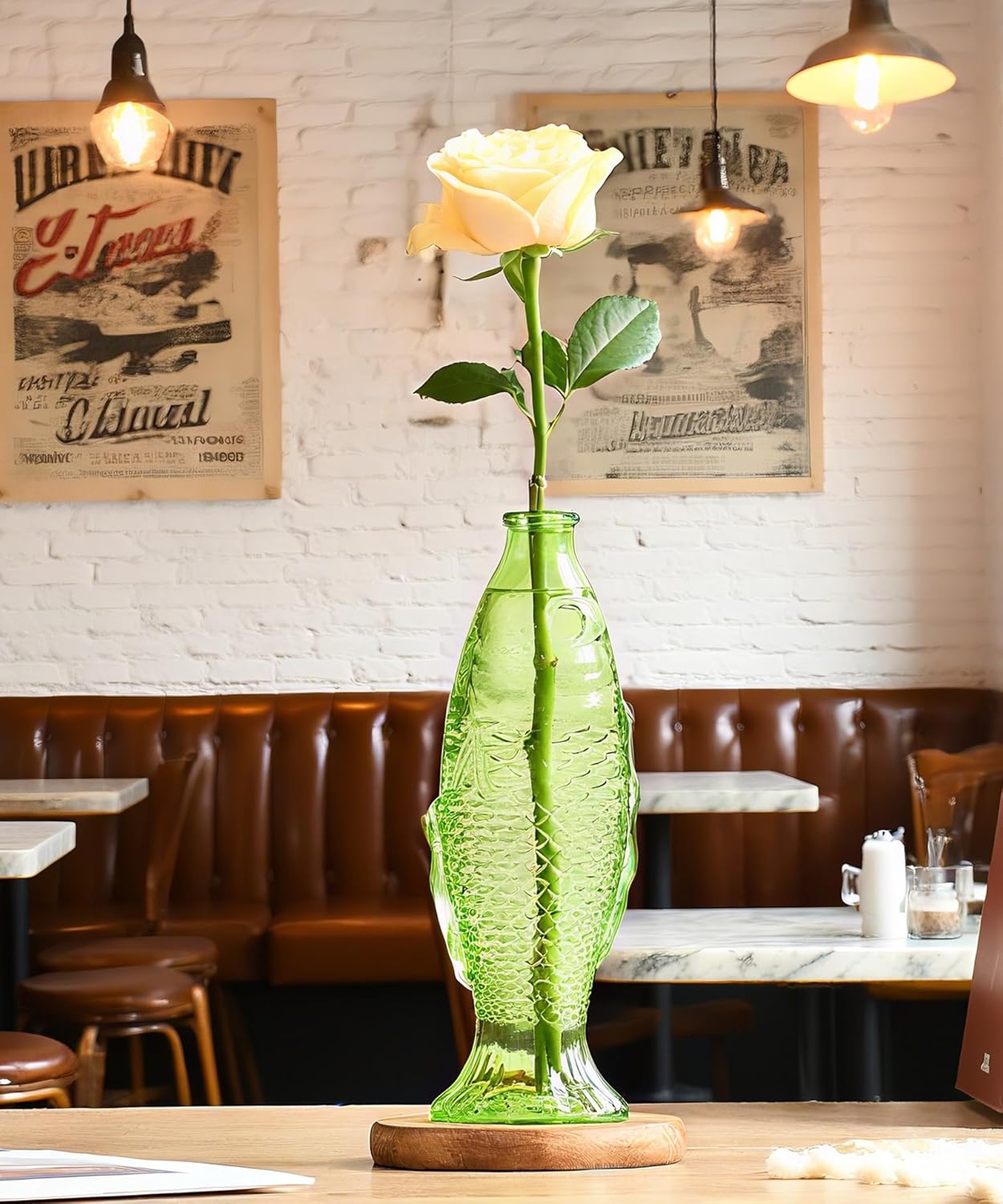 Nacome Fish Vase Glass Plant Terrarium with Wooden Stand,Plant Propagation Station for Home Office Hydroponics Desk Decoration,Unique Gardening Gifts for Plant Lovers Women Mom(Green)