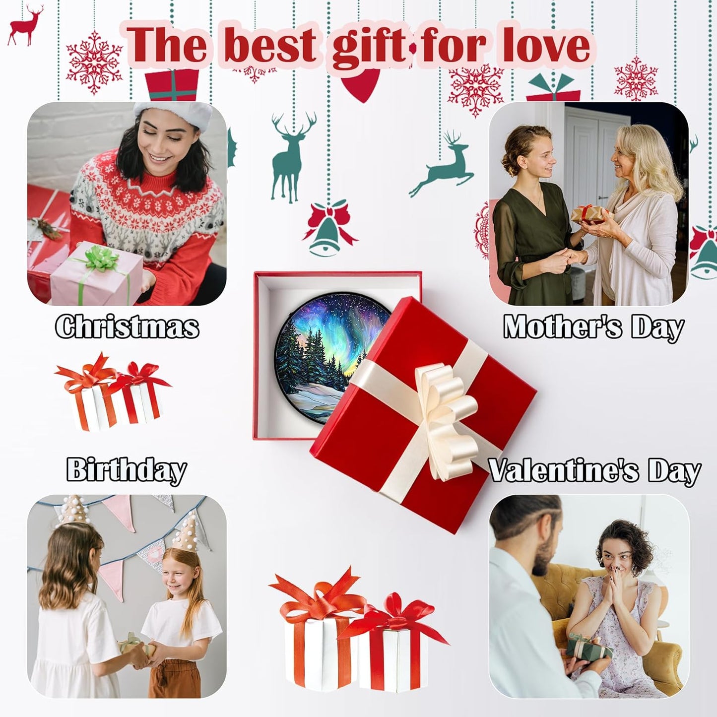 Stained Glass Window Hanging, Aurora Landscape Sun Catchers Glass Panel Green Trees Suncatcher Decor for Birthday for Women, Men, Wife, Aunt, and Mom 6.3 in