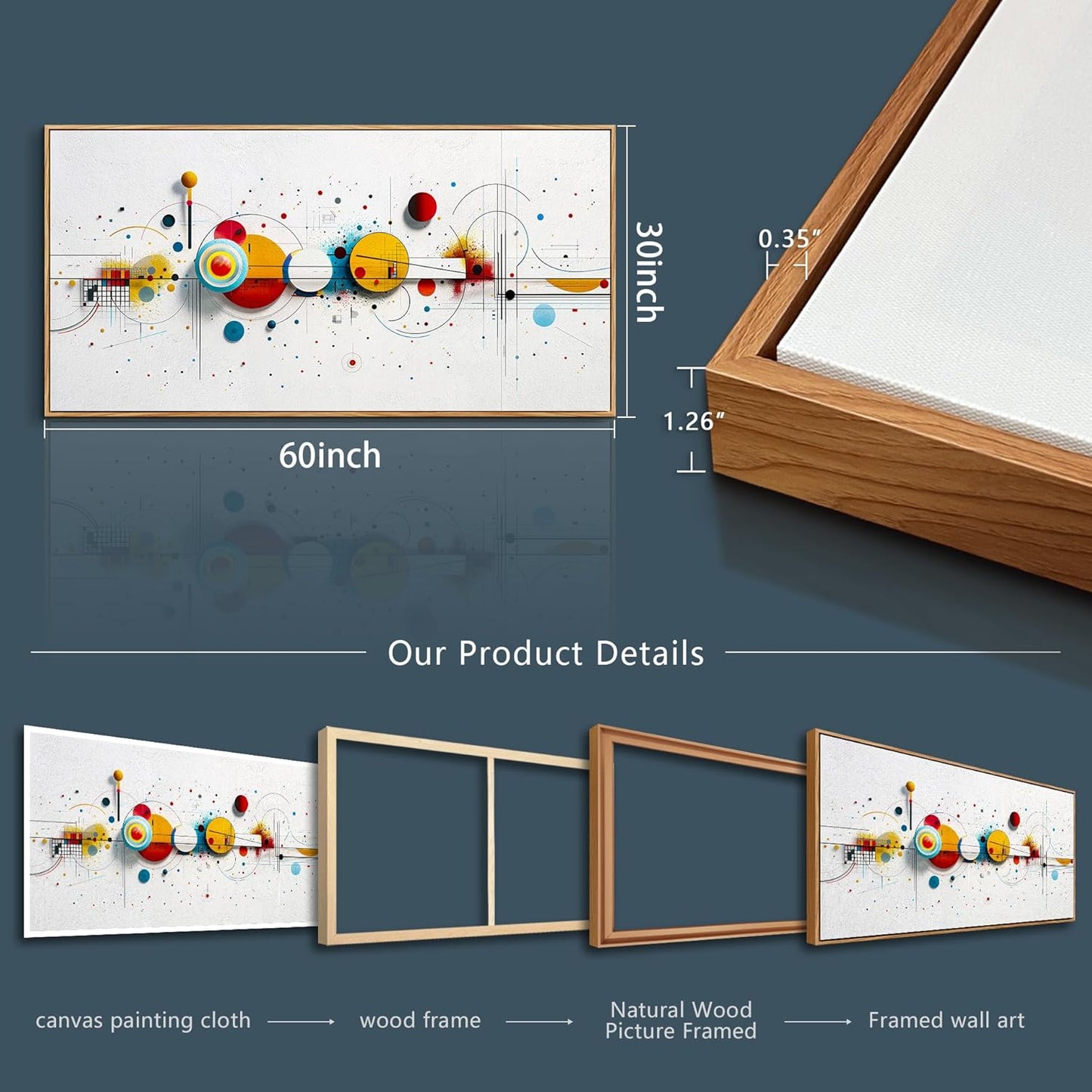 KELIYUAN Large Canvas Wall Art For Living Room Wall Decor For Bedroom Office Murals Decorations Abstract Geometric Drawing Artwork Pictures For Modern Home Decoration Aesthetics Wood Framed 30"X60"