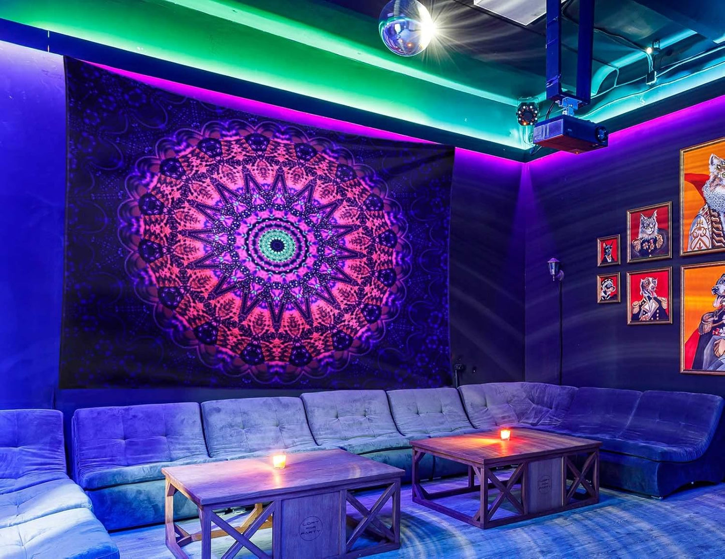 ADDWel Blacklight Mandala Boho Tapestry Glow In The Dark, Black Light Bohemian Hippie Poster Wall Hanging for Bedroom Aesthetic Wall and Room Decor (50" x 60", Mandala)