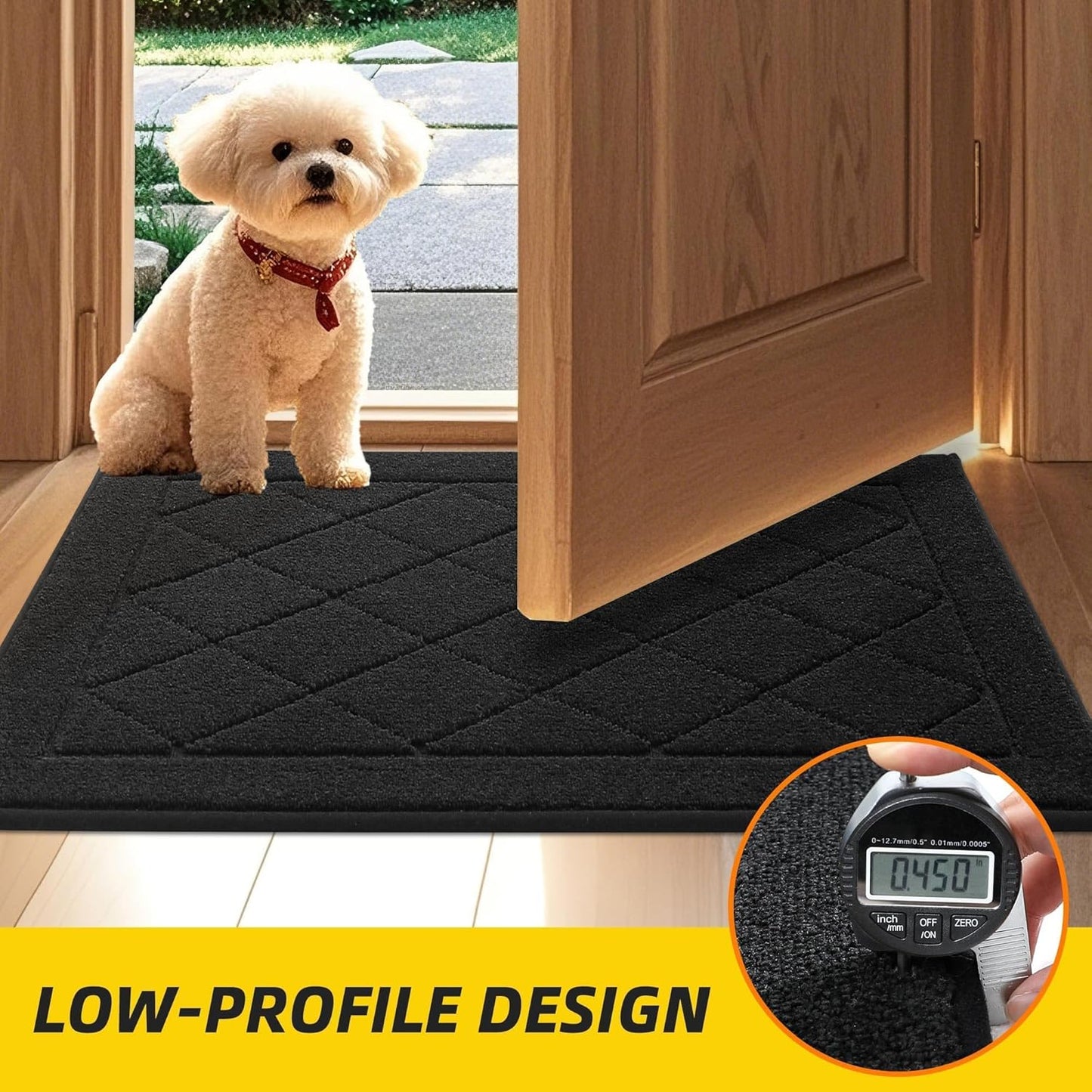 JSEI Dirt Trapper Door Mat 24"x36", Non-Slip Washable Entryway Mats, Dog Door Mat, Stain Resistant and Absorbent Floor Mats, Low Profile Welcome Mat for Front Back Door, Black