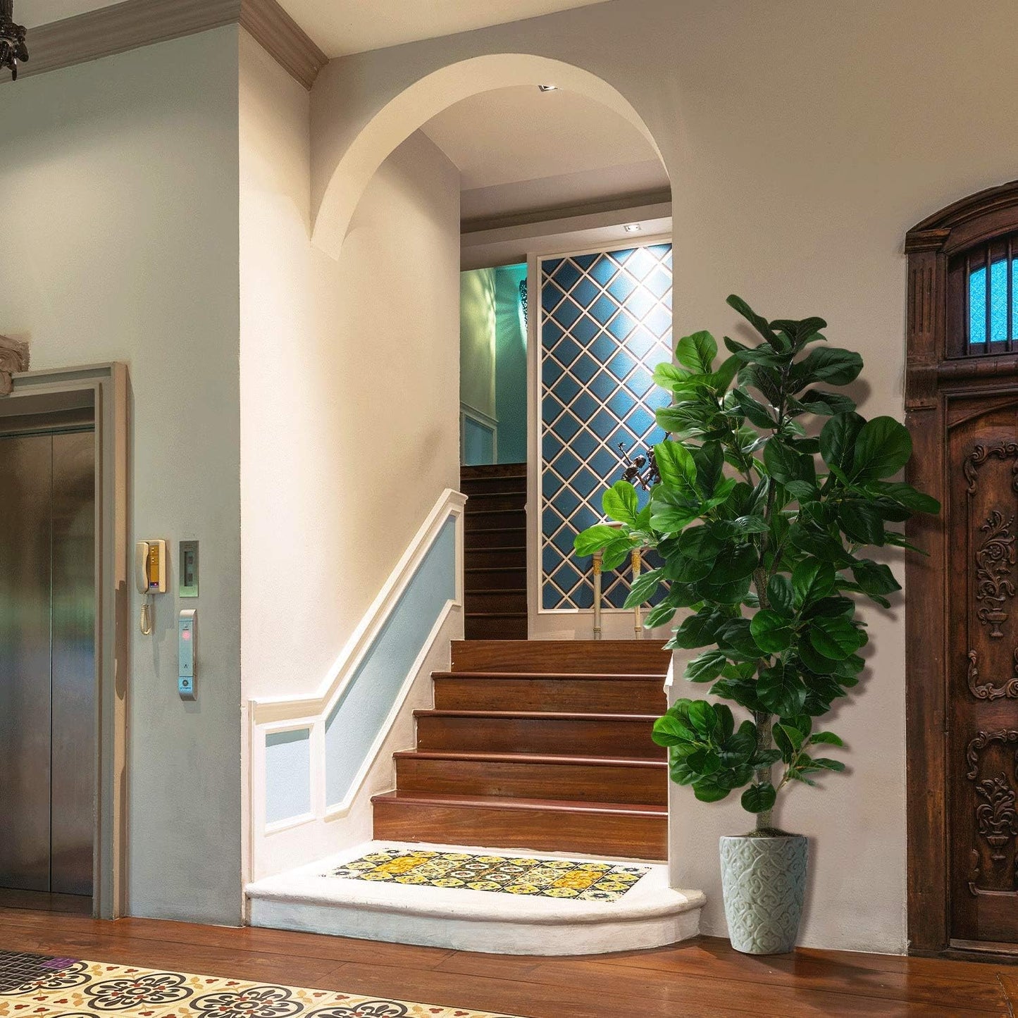 6ft Artificial Fiddle Leaf Fig Tree (72in) with Plastic Nursery Pot Faux Tree, Ficus Lyrata Fake Plant for Office House Farmhouse Living Room Home Decor (Indoor/Outdoor)