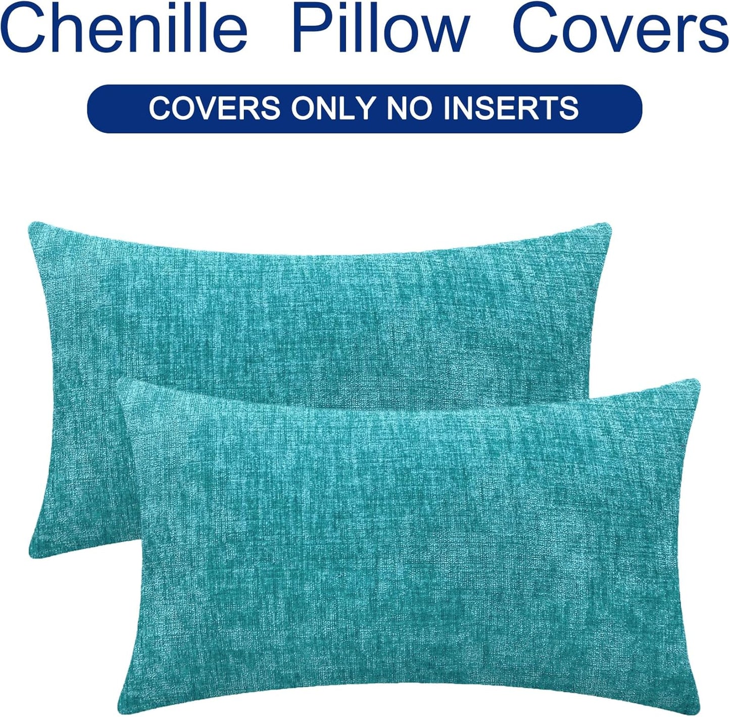 CaliTime Throw Pillow Covers Decorative 16 X 26 Inches Pack of 2 Cozy Chenille Cushion Cases for Couch Sofa Bed Living Room Home Lake Blue