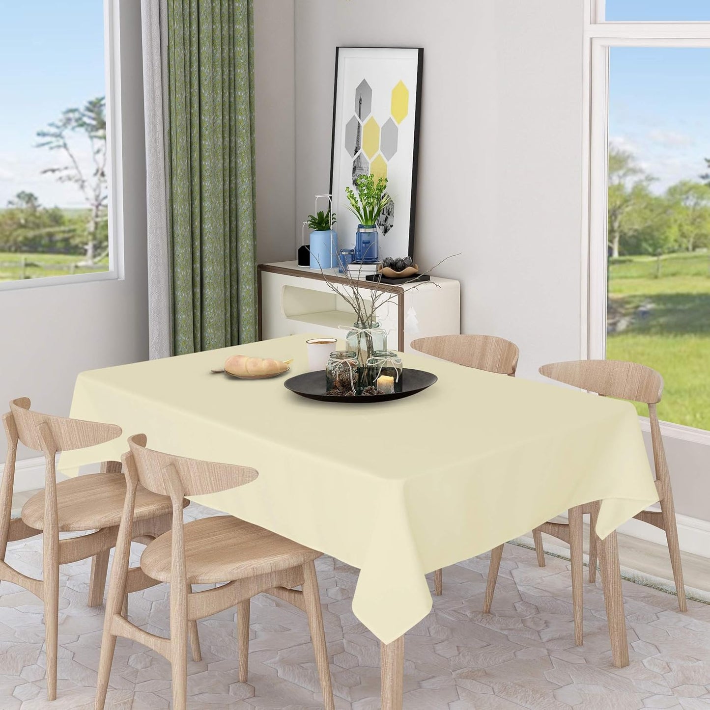 sancua Rectangle Tablecloth - 54 x 78 Inch - Stain and Wrinkle Resistant Washable Polyester Table Cloth, Decorative Fabric Table Cover for Dining Tables, Buffet Parties and Camping, Beige