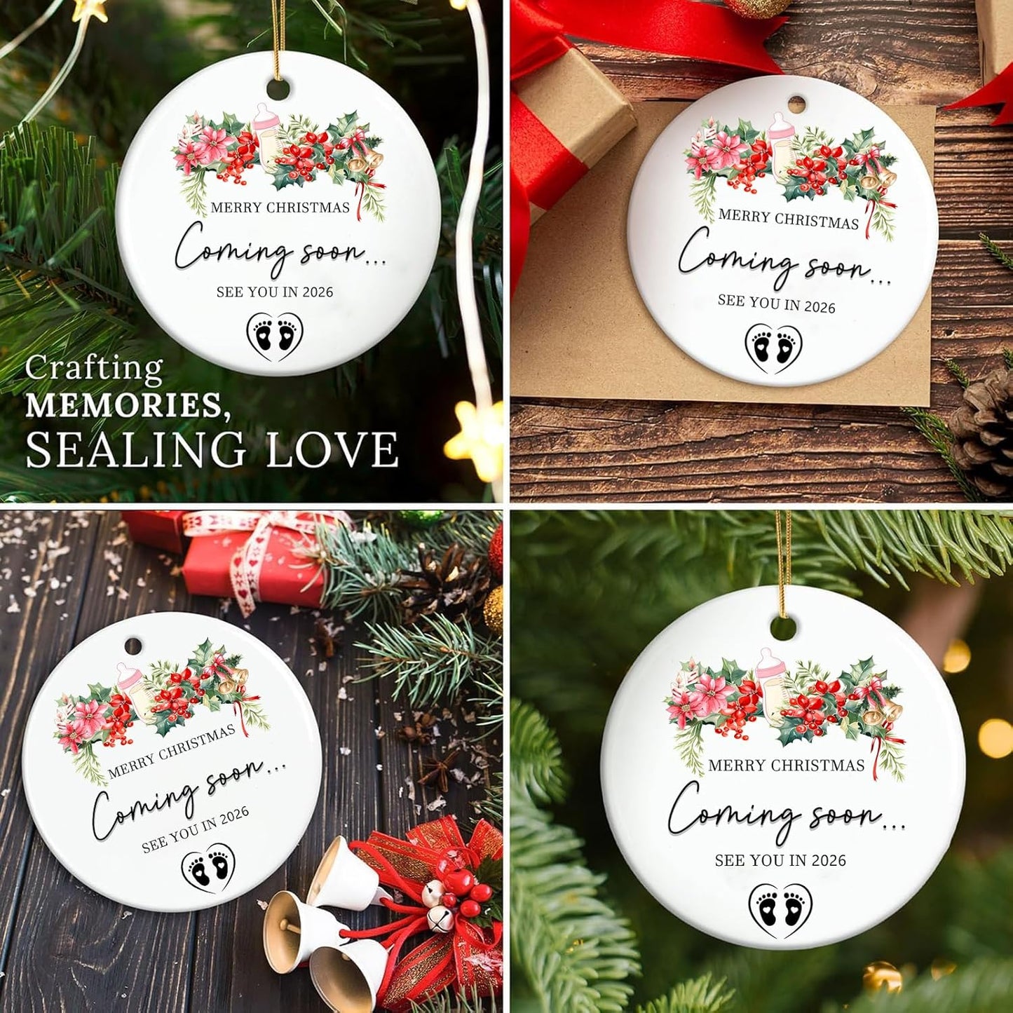 Christmas Ornaments, Expecting Baby Ornament Pregnancy Announcement Merry Christmas Coming Soon See You in 2026 Xmas Hanging Decor Best Gift for Expectant Moms or Grandparents 3 Inch Ceramic