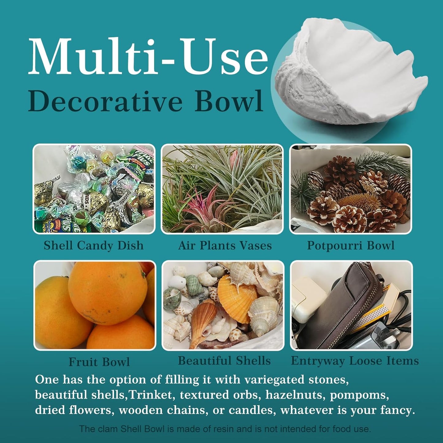 Accessoryway Extra Large Clam Shells Decorative Bowl-White Sea Shells Decorative Storage Bowls for Coastal Beach theme house table centerpiece decorations & Nautical decor for coffee table-12.4"-1PC