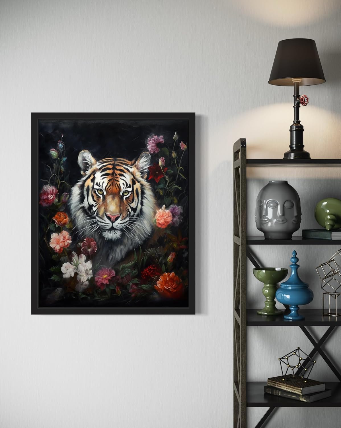 Tiger and Flower Poster Art Print, Halloween Scary Vintage Wall Art Academia Spooky Painting Decoration for Horror Prints, Gothic Posters Bedroom Decor 89 (Tiger and Flower, 8 x 10 inches, Unframed)