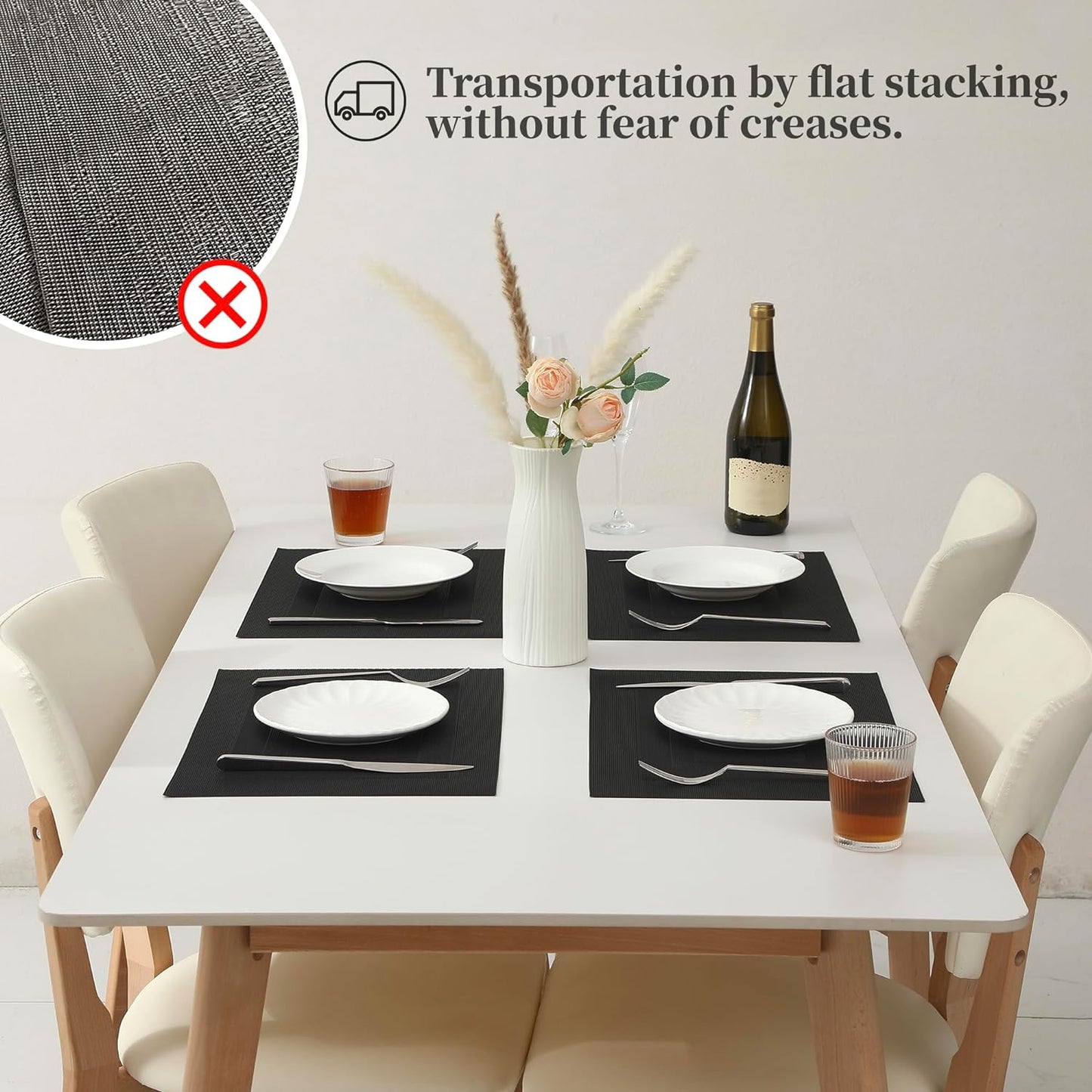 Leetaltree Black Frame Placemats Set of 8 - Heat Resistant Non-Slip Place mats for Dining Table, Washable Durable PVC Vinyl Woven Table Mats(Black Frame, 8)