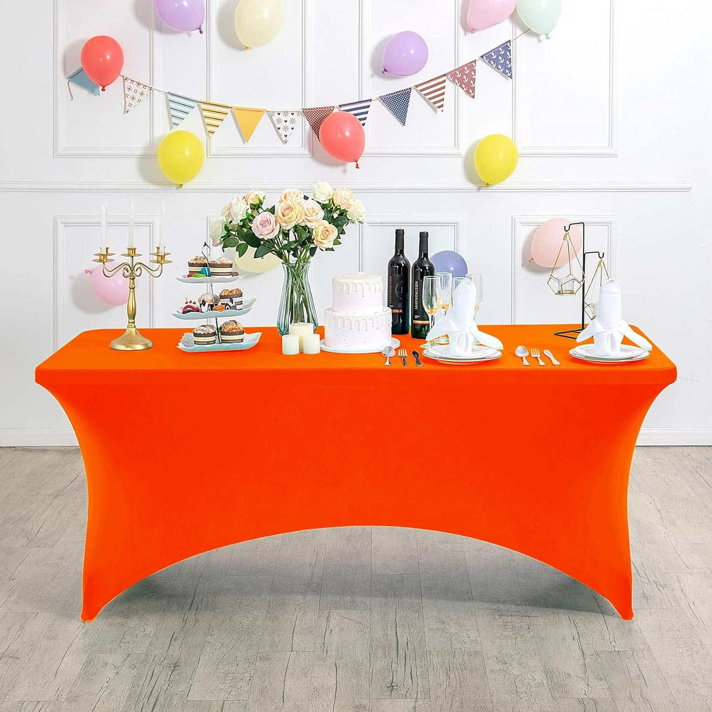 Spandex Table Cover for 8FT or 4ft or 6ft Table Universal Fitted Stretch Tablecloth for Party, Banquet, Wedding and Events-Neon Orange
